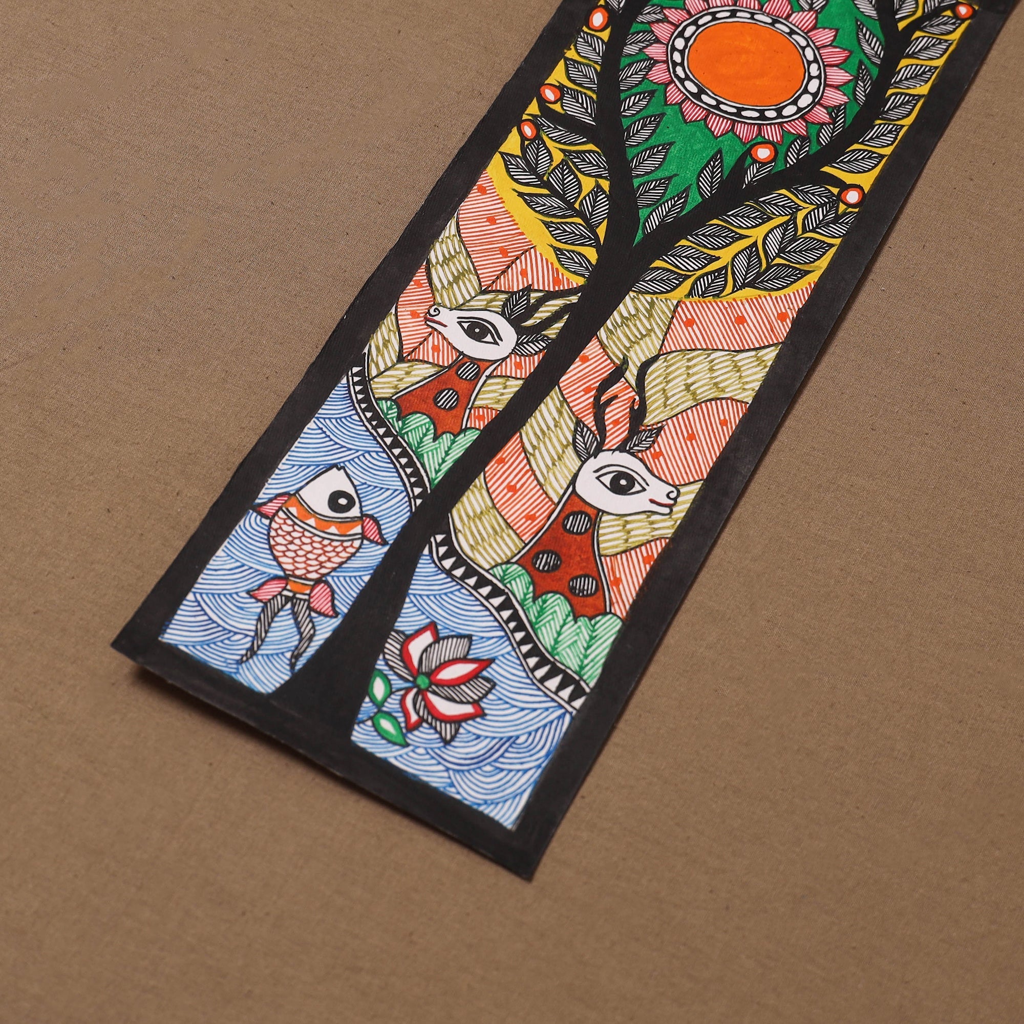 Handpainted madhubani painting by hira devi (15 x 5 in) 113