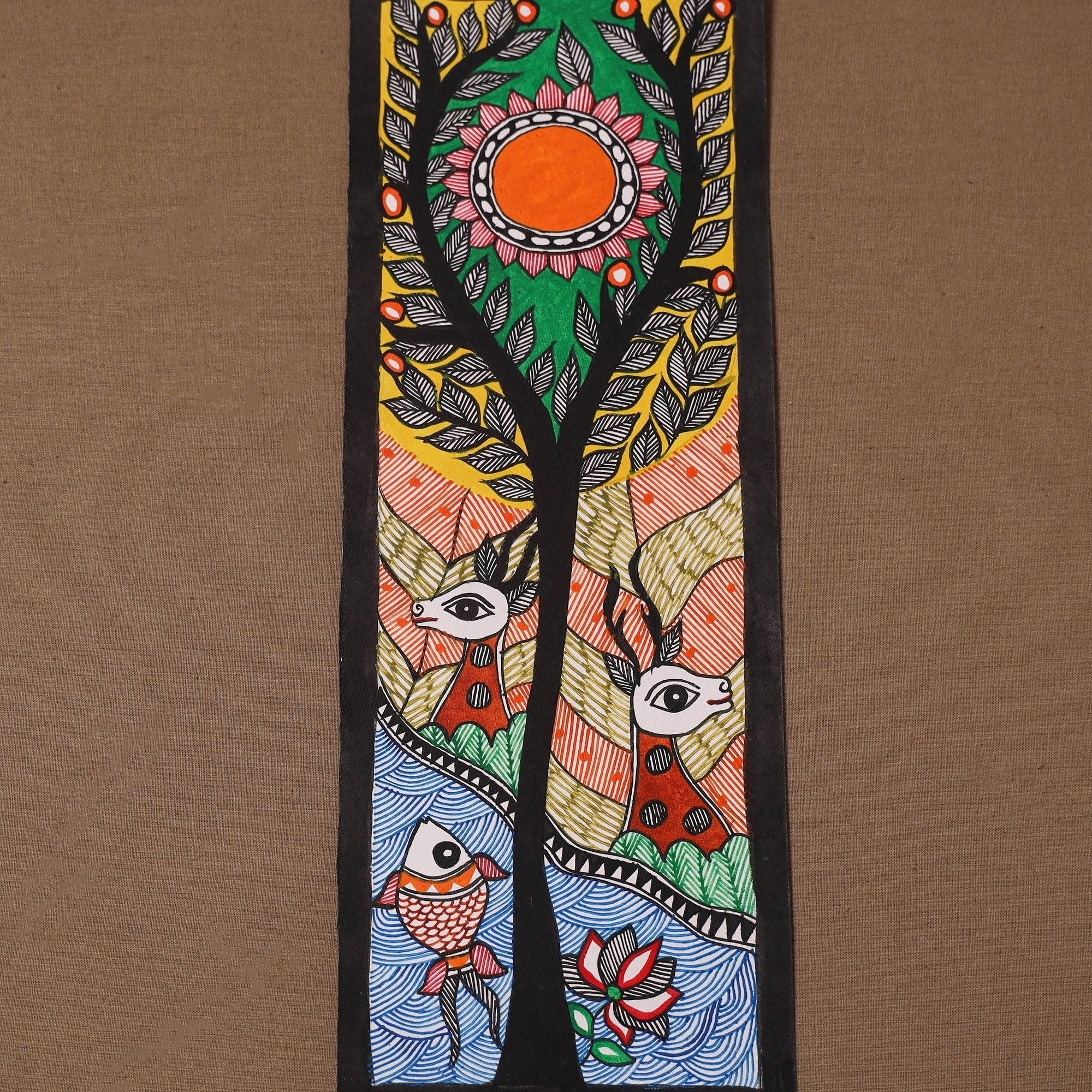 Handpainted madhubani painting by hira devi (15 x 5 in) 113