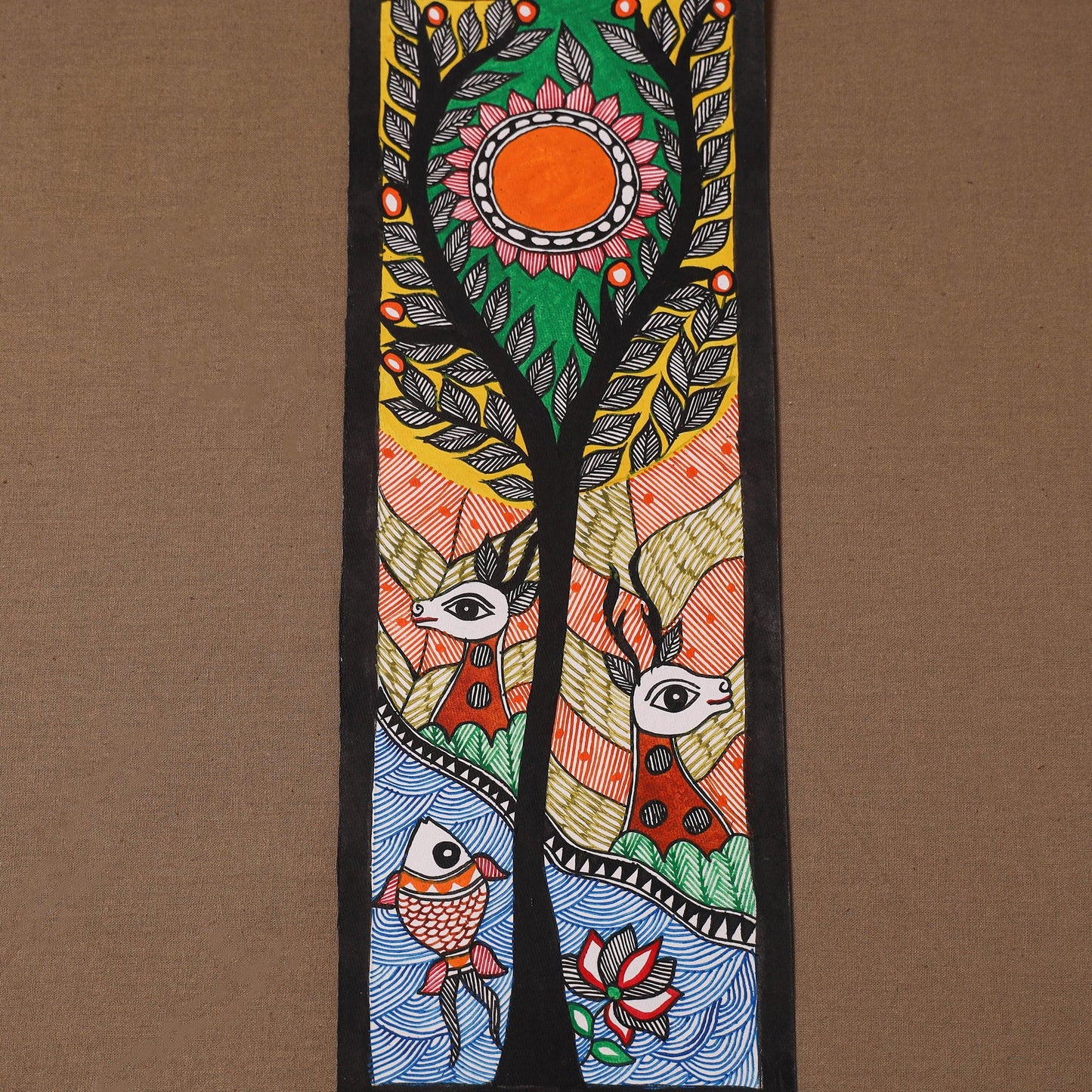 Handpainted madhubani painting by hira devi (15 x 5 in) 113