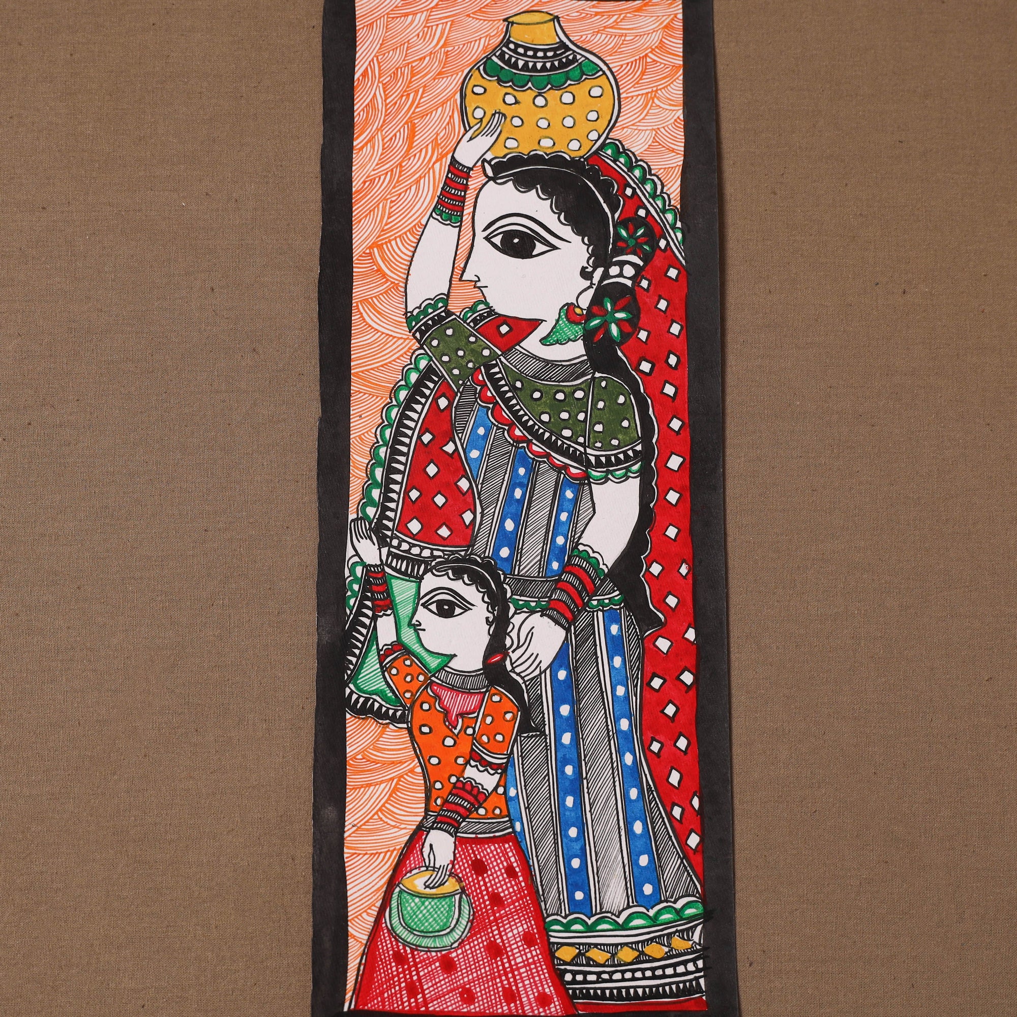 Handpainted madhubani painting by hira devi (15 x 5 in) 118