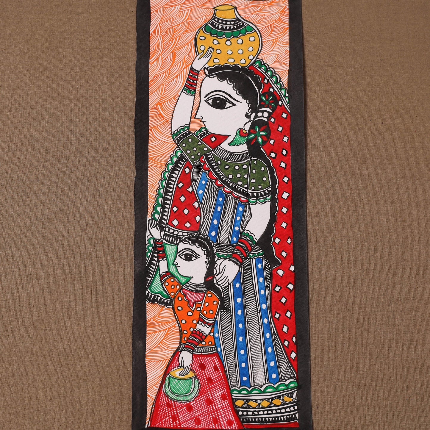 Handpainted madhubani painting by hira devi (15 x 5 in) 118