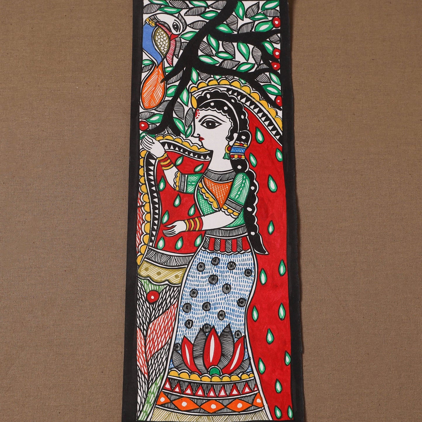 Handpainted madhubani painting by hira devi (15 x 5 in) 119
