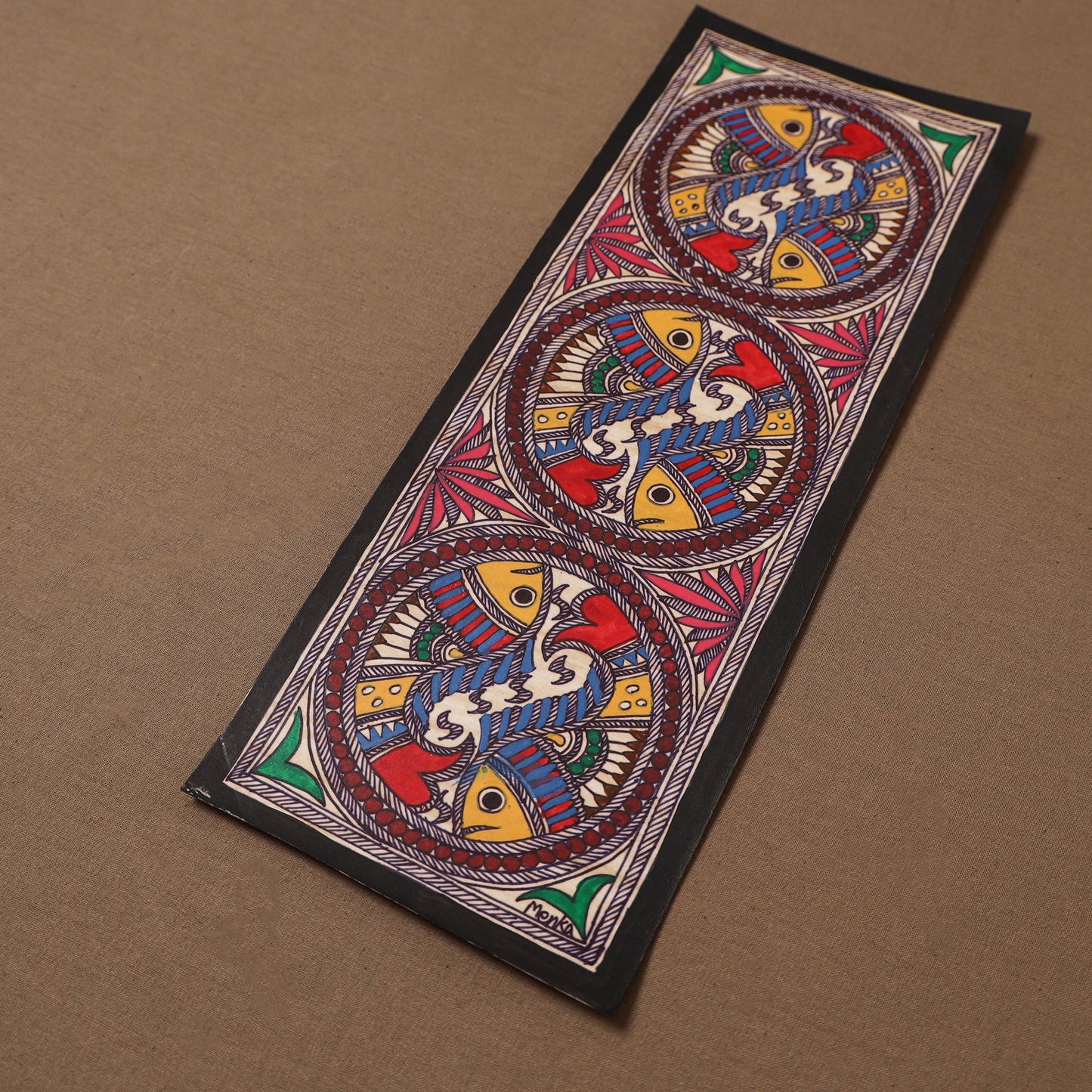 Handpainted madhubani painting by hira devi (15 x 5 in) 52