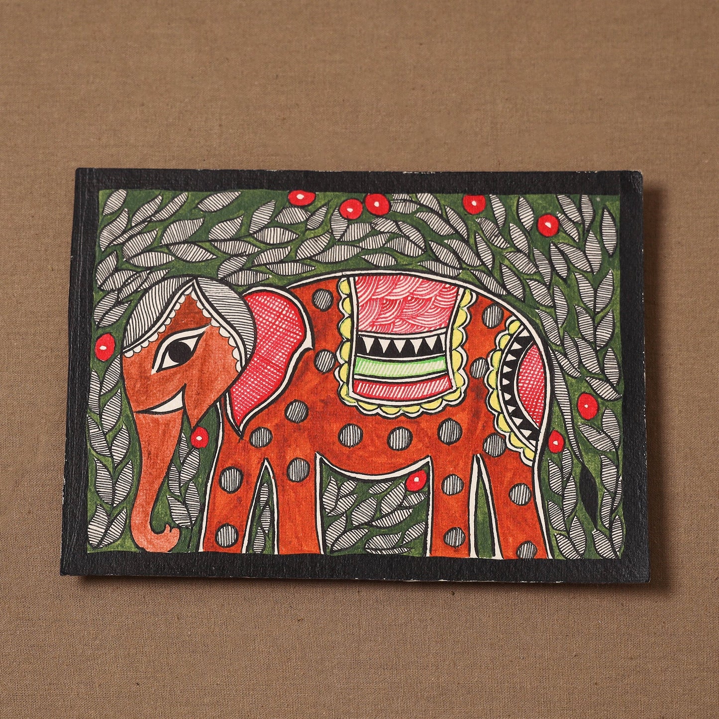 Handpainted madhubani painting by hira devi (5 x 7 in) 146