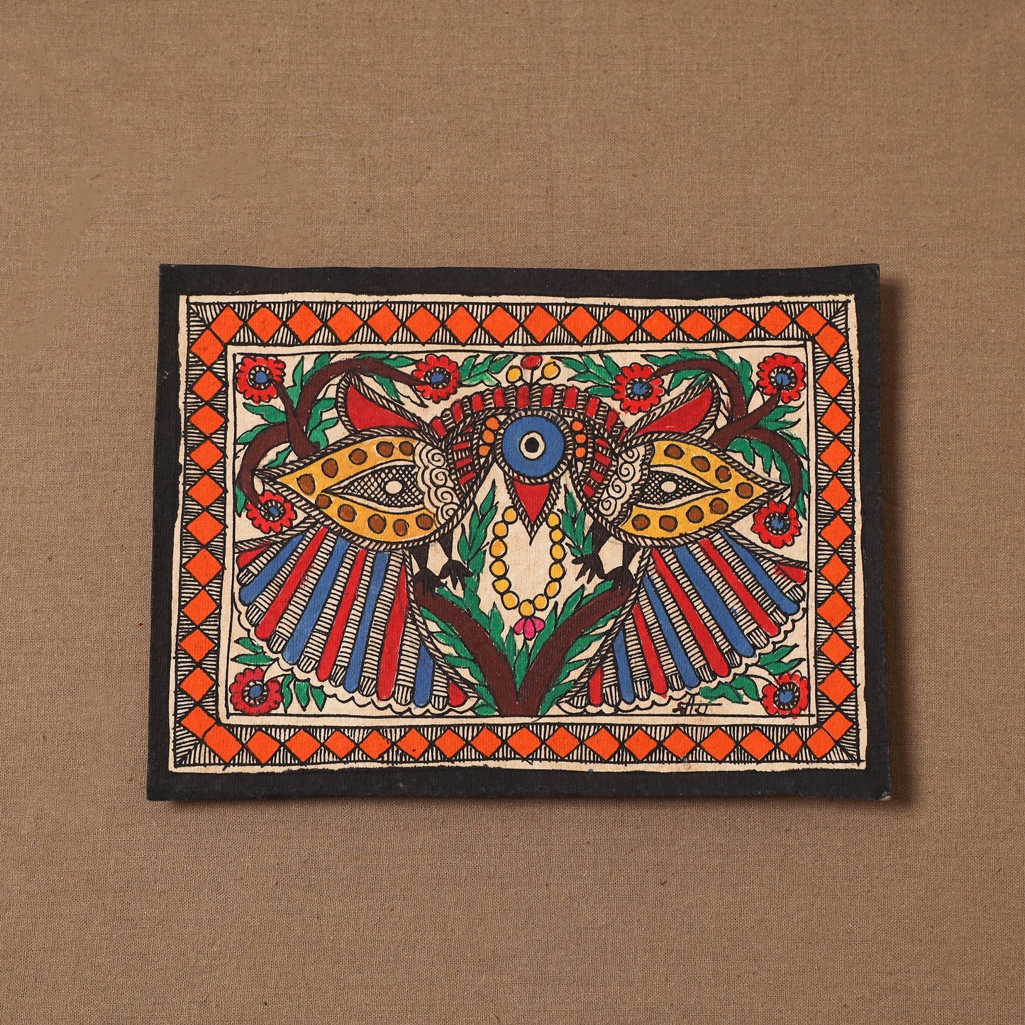 Handpainted madhubani painting by hira devi (5 x 7 in) 182