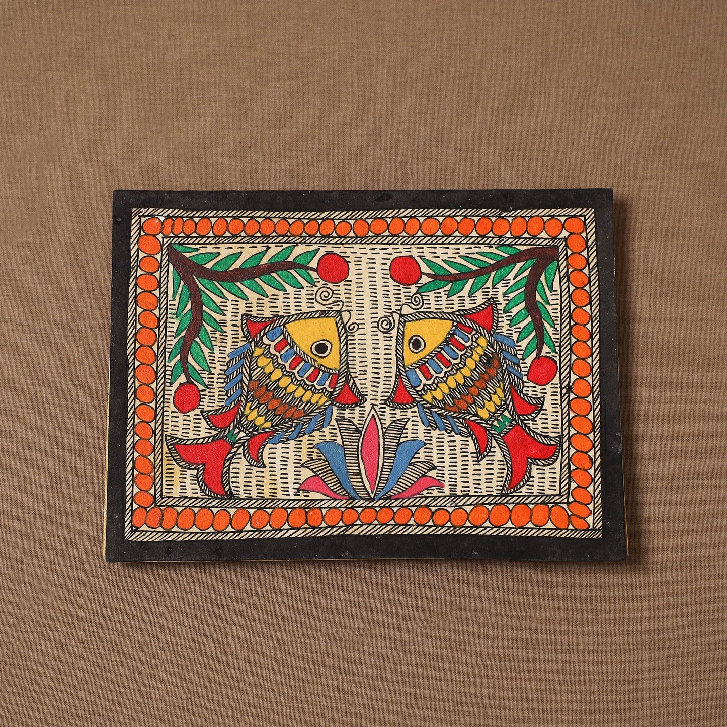 Handpainted madhubani painting by hira devi (5 x 7 in) 184