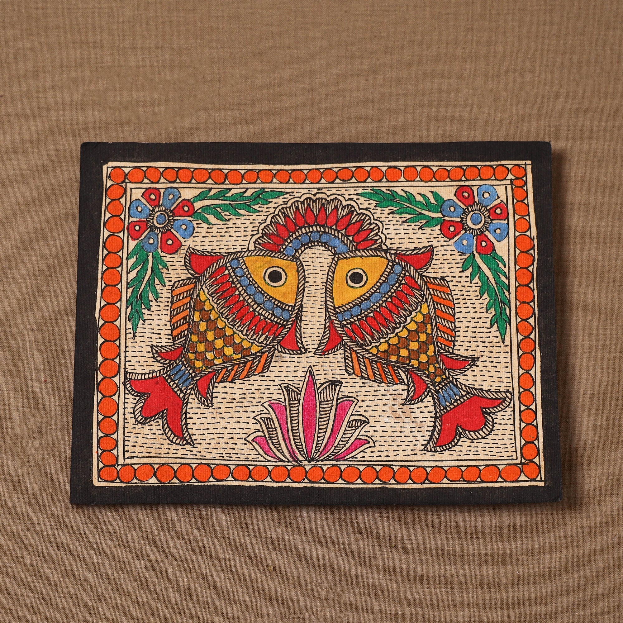 Handpainted madhubani painting by hira devi (5 x 7 in) 186