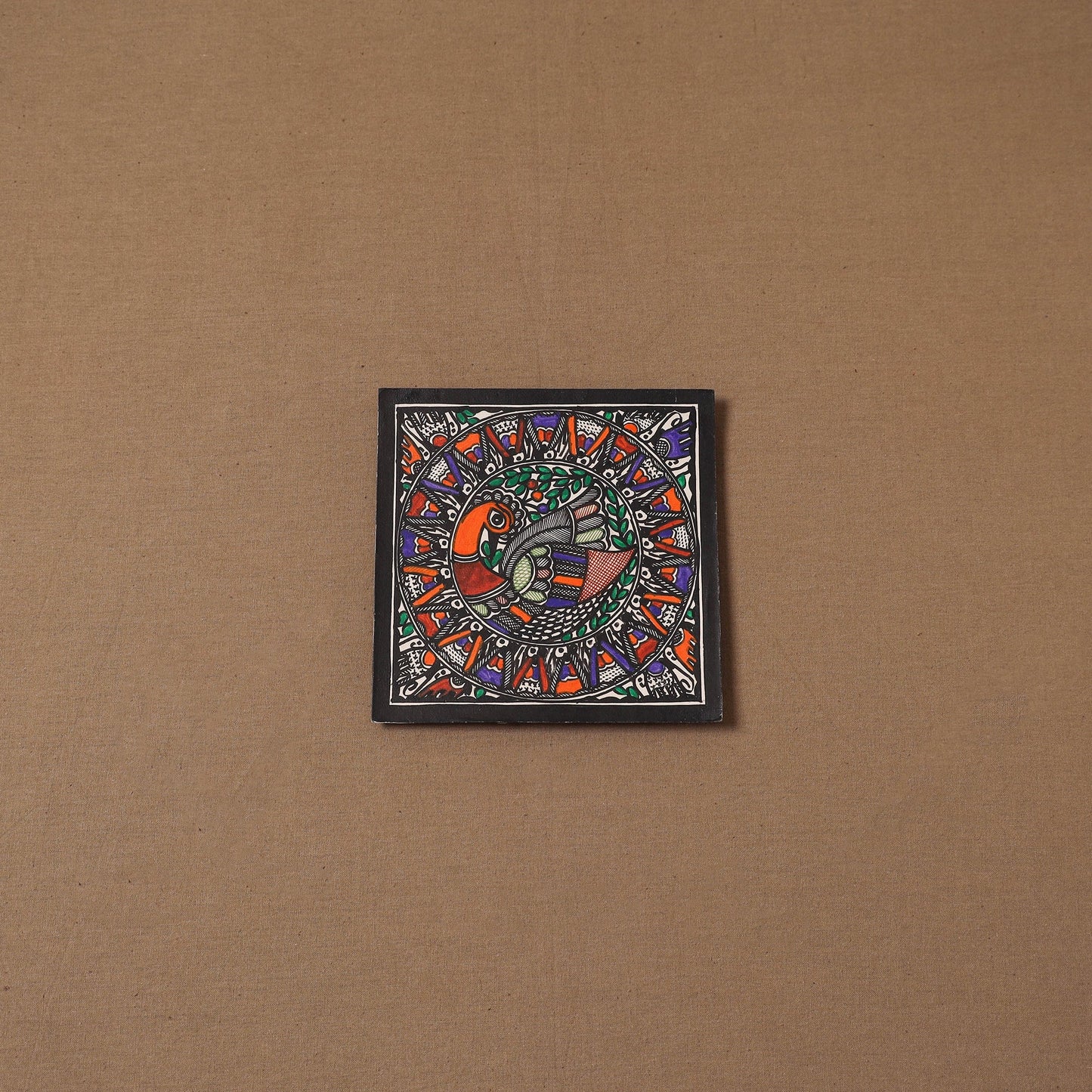 Handpainted madhubani painting by hira devi (6 x 6 in) 136