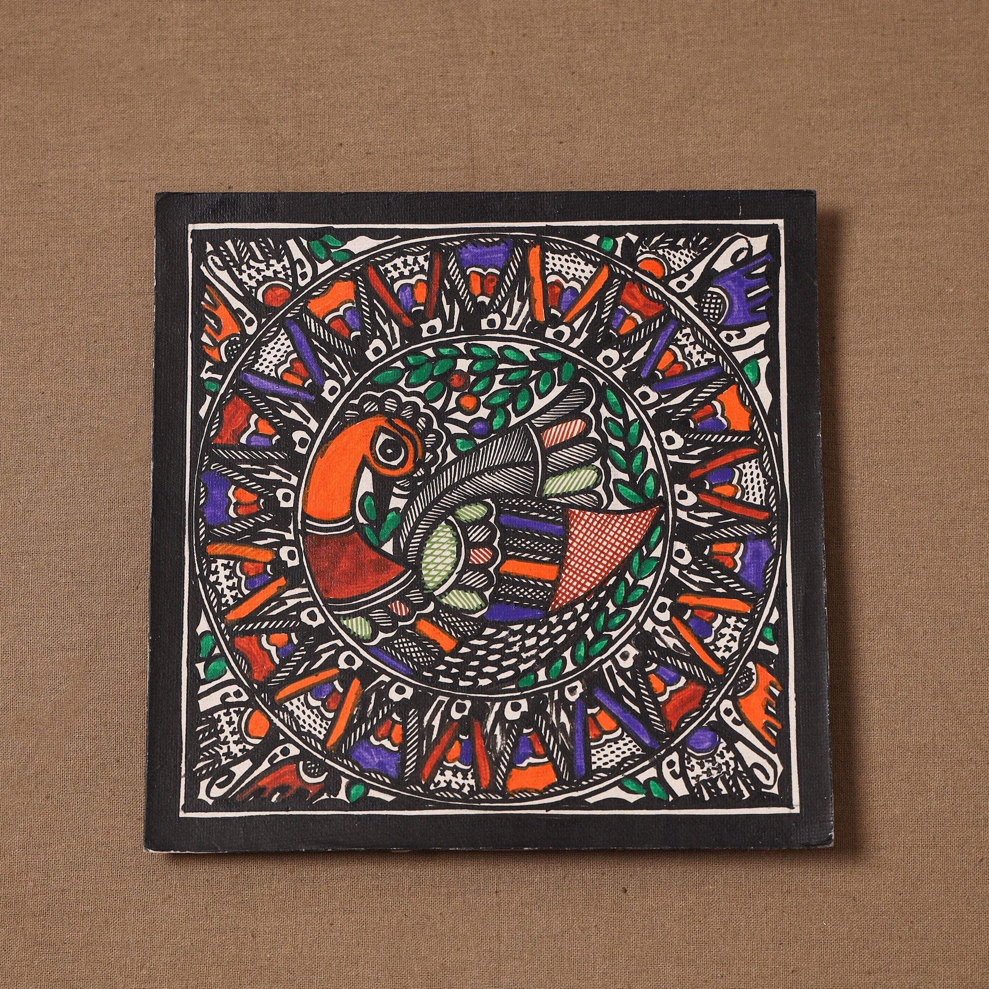 Handpainted madhubani painting by hira devi (6 x 6 in) 136