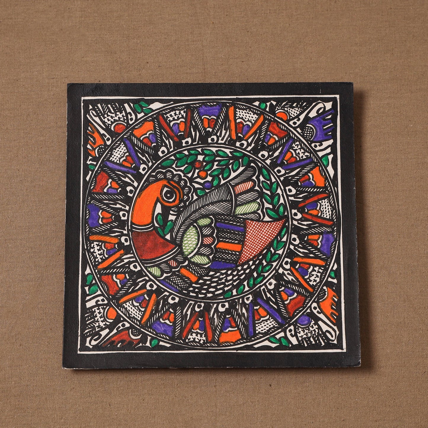 Handpainted madhubani painting by hira devi (6 x 6 in) 136