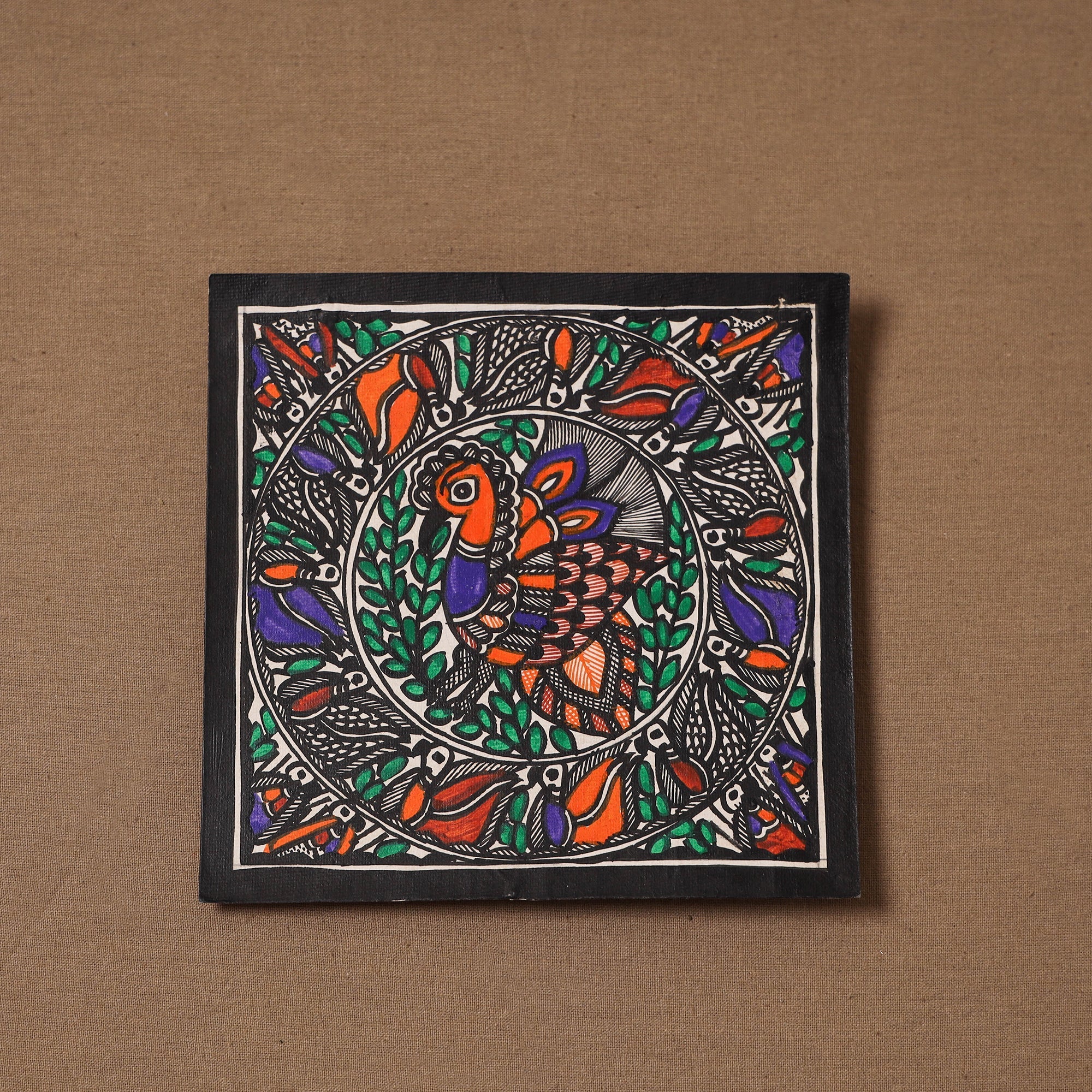 Handpainted madhubani painting by hira devi (6 x 6 in) 143