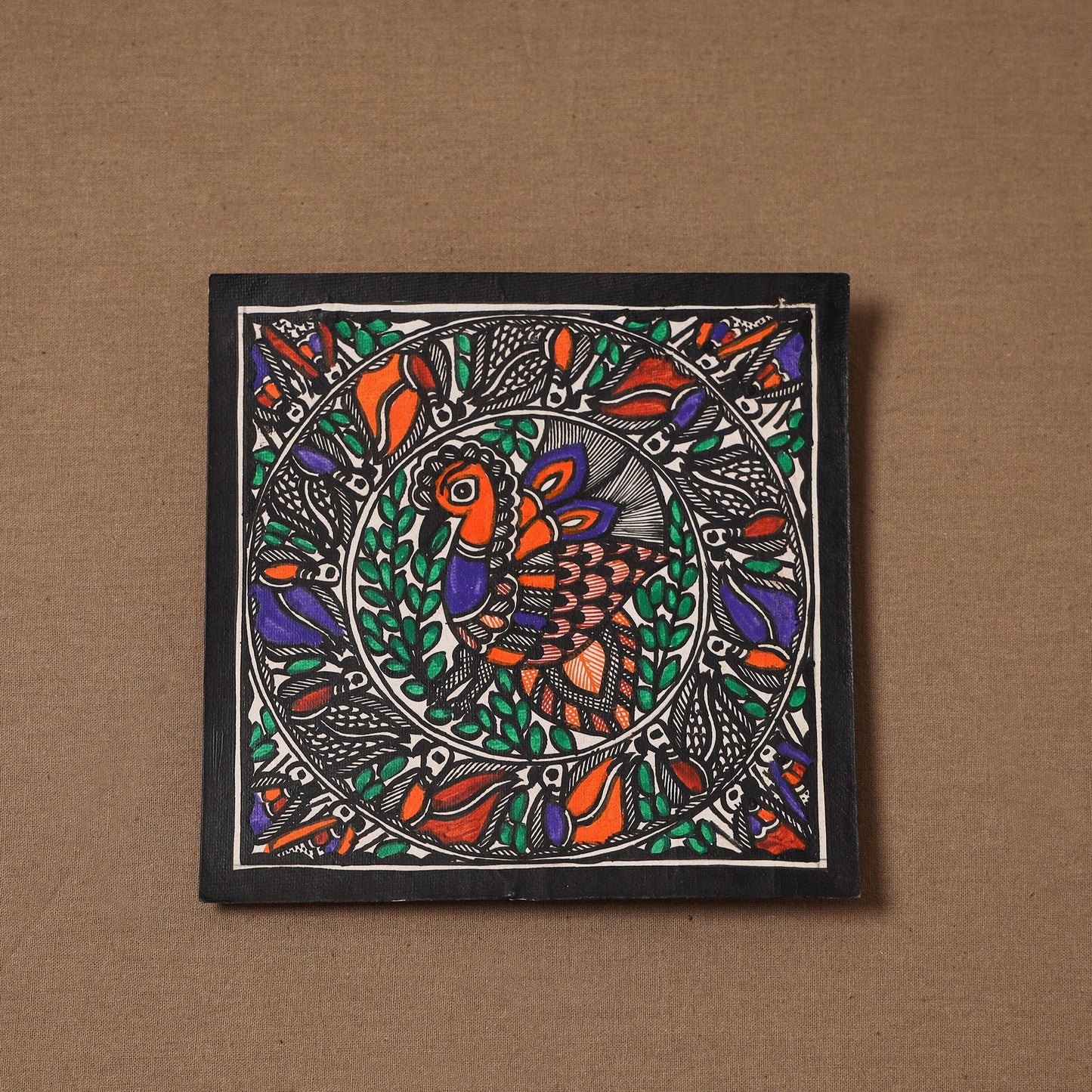 Handpainted madhubani painting by hira devi (6 x 6 in) 143