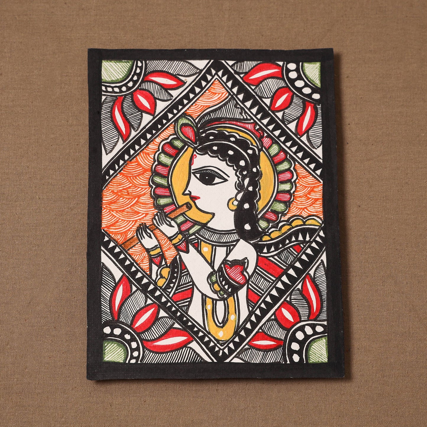 Handpainted madhubani painting by hira devi (7 x 5 in) 148