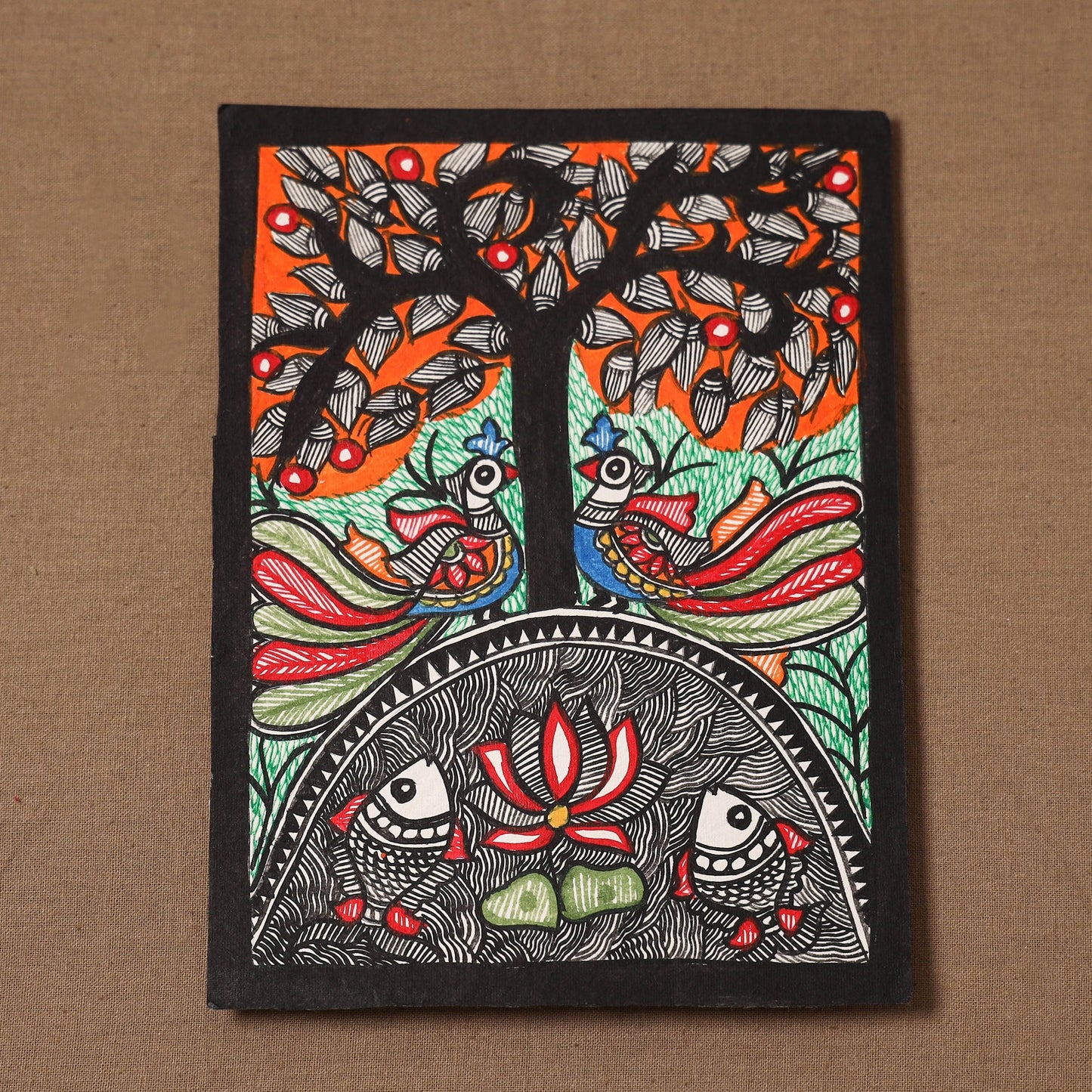 Handpainted madhubani painting by hira devi (7 x 5 in) 150