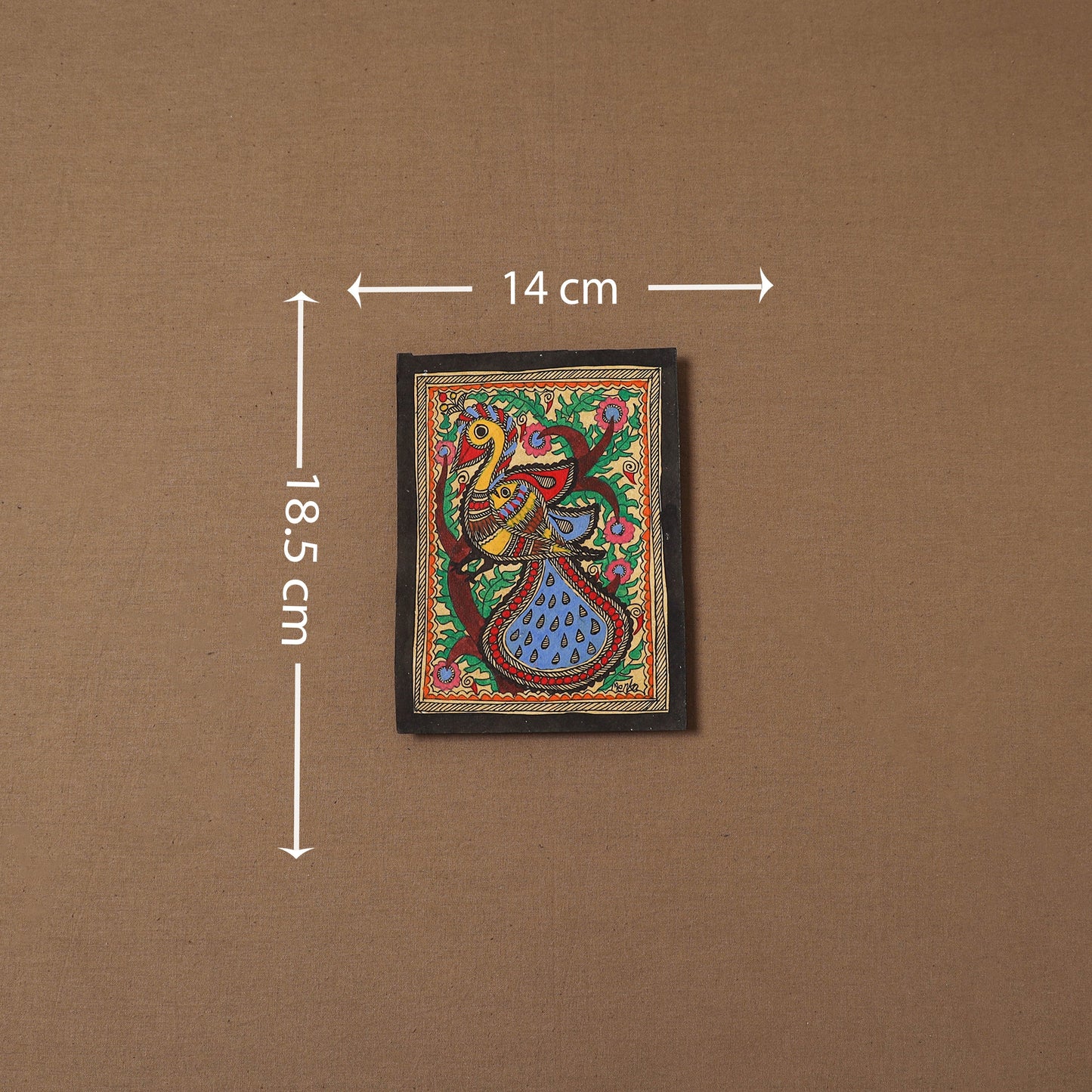 Handpainted madhubani painting by hira devi (7 x 5 in) 187