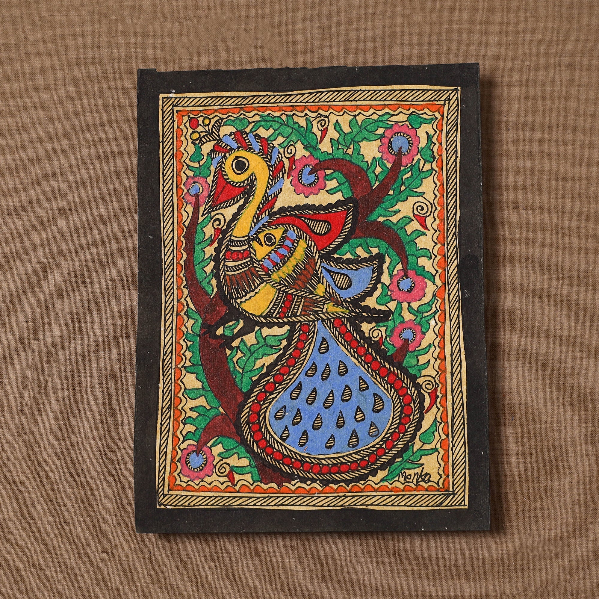 Handpainted madhubani painting by hira devi (7 x 5 in) 187