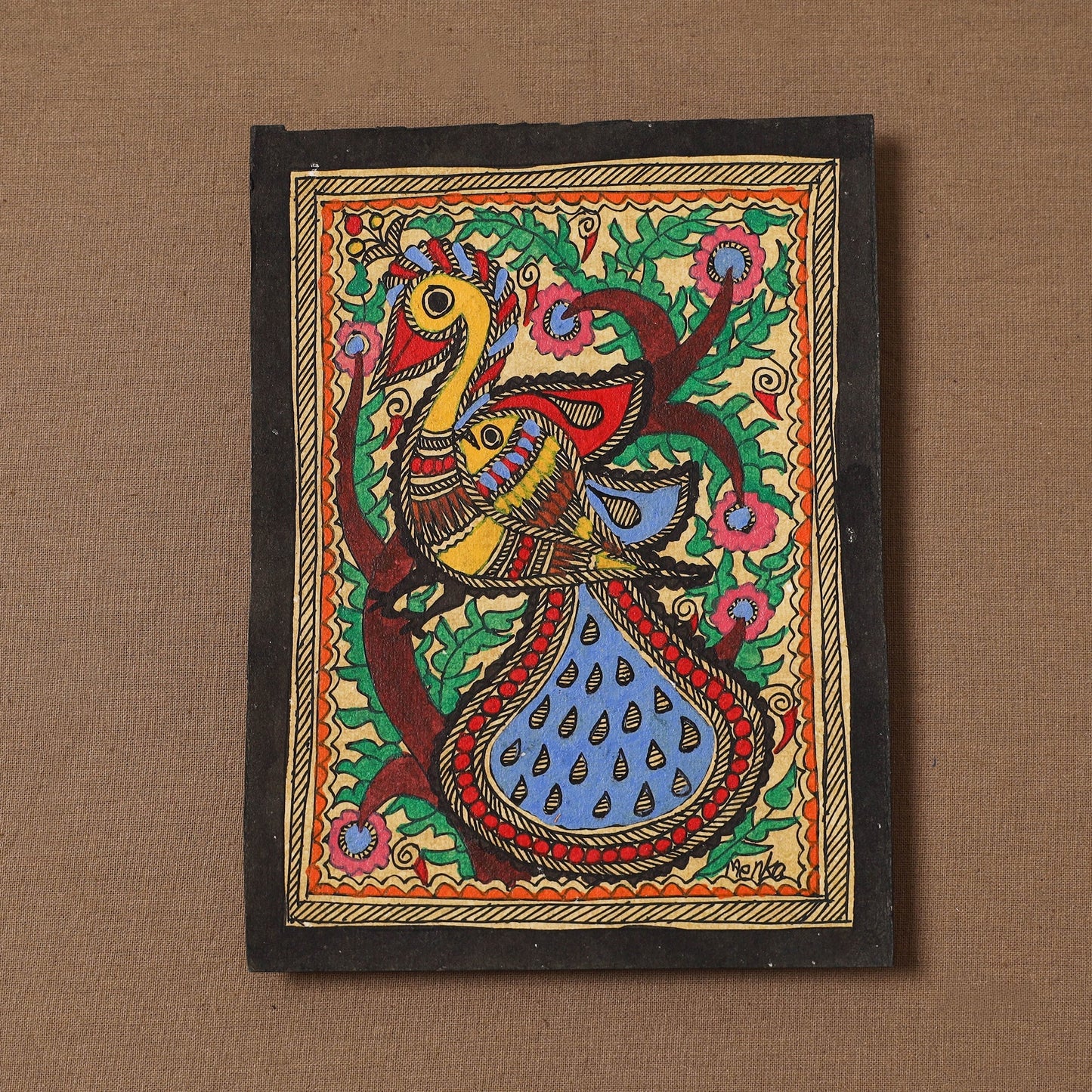 Handpainted madhubani painting by hira devi (7 x 5 in) 187