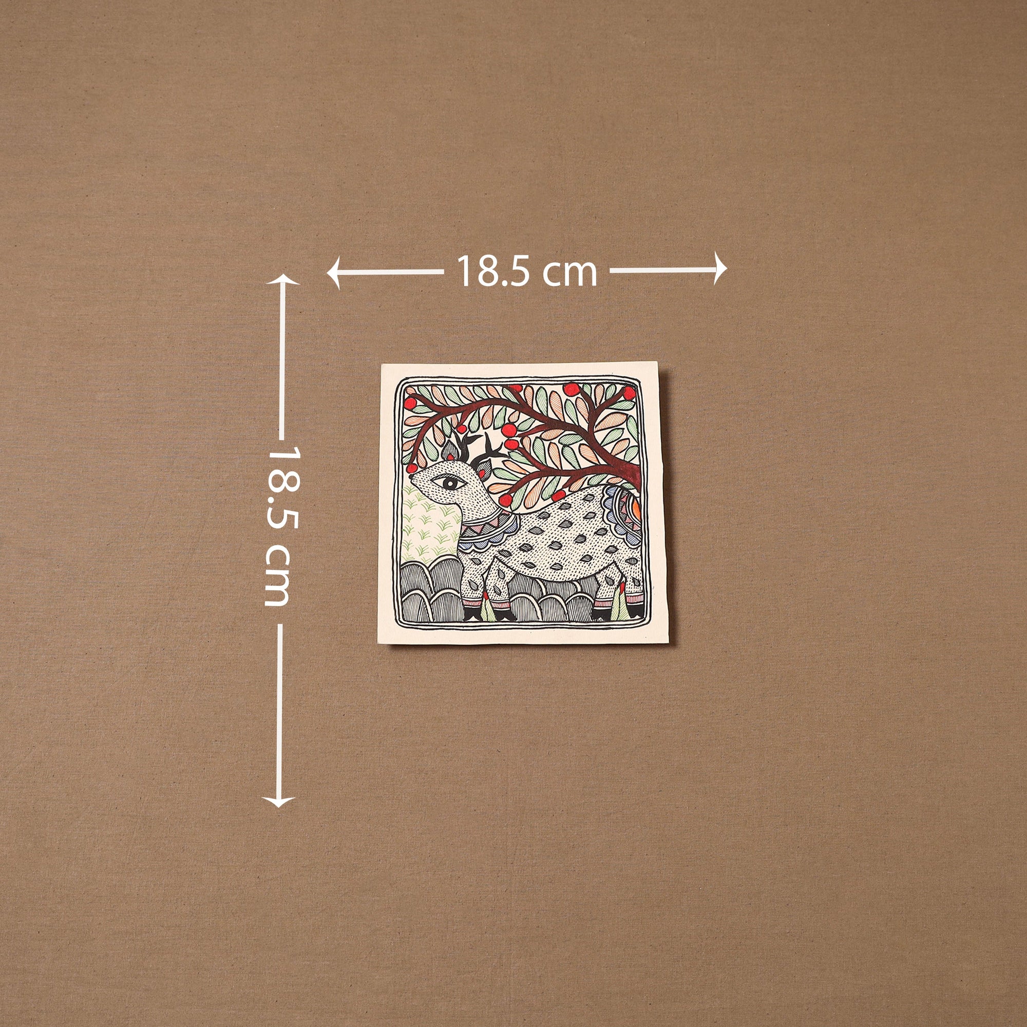 Handpainted madhubani painting by hira devi (7 x 7 in) 161