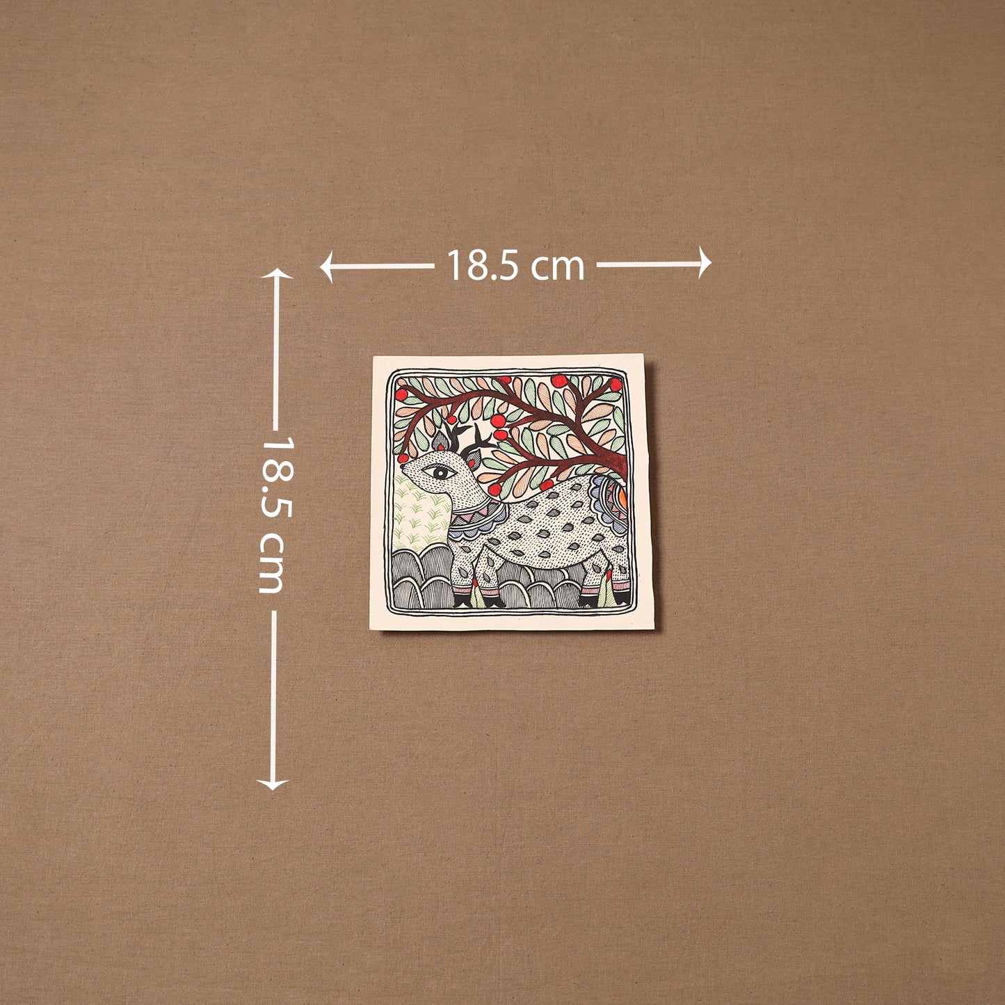 Handpainted madhubani painting by hira devi (7 x 7 in) 161