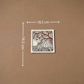 Handpainted madhubani painting by hira devi (7 x 7 in) 161