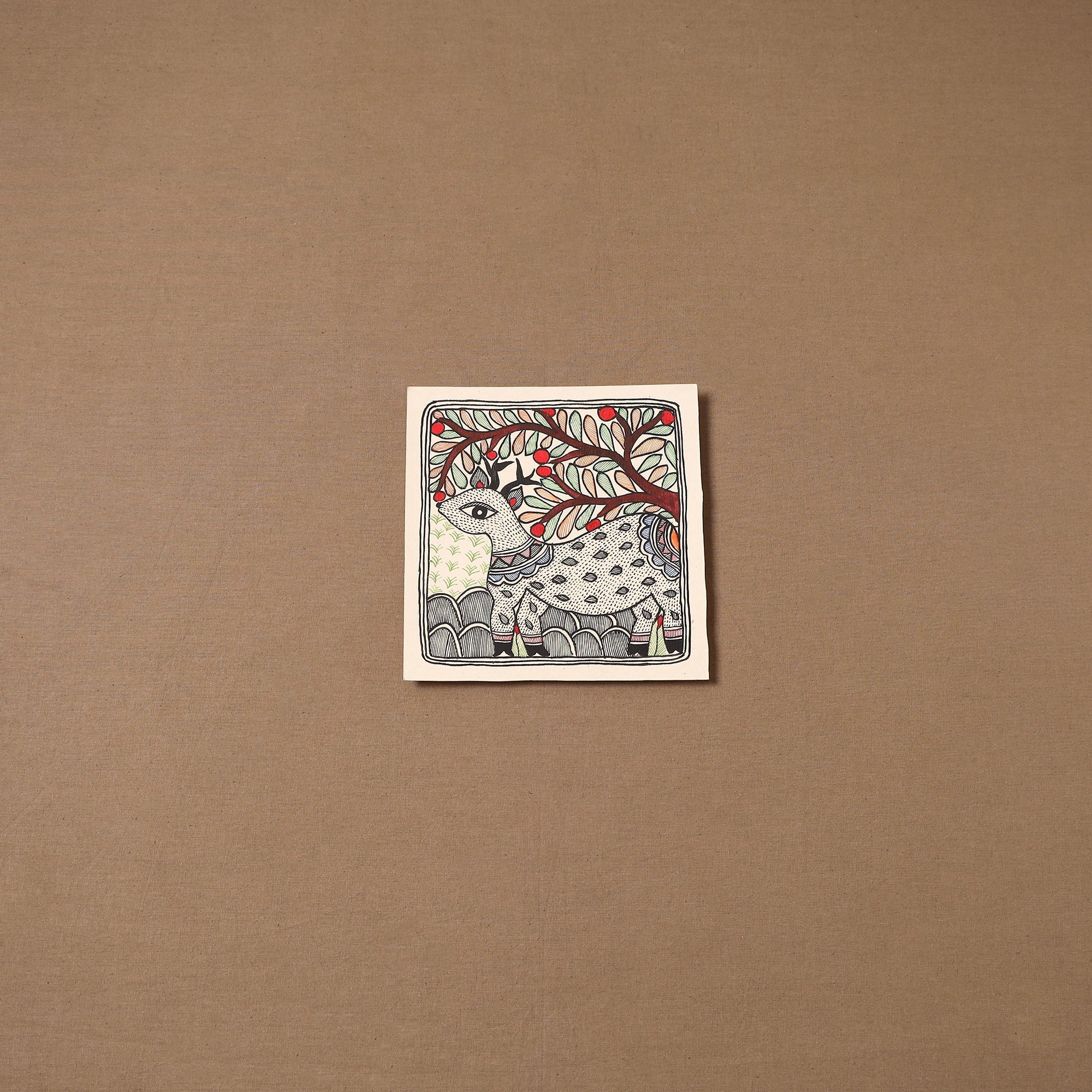 Handpainted madhubani painting by hira devi (7 x 7 in) 161