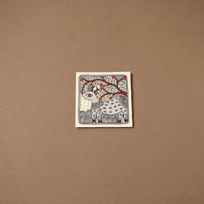 Handpainted madhubani painting by hira devi (7 x 7 in) 161