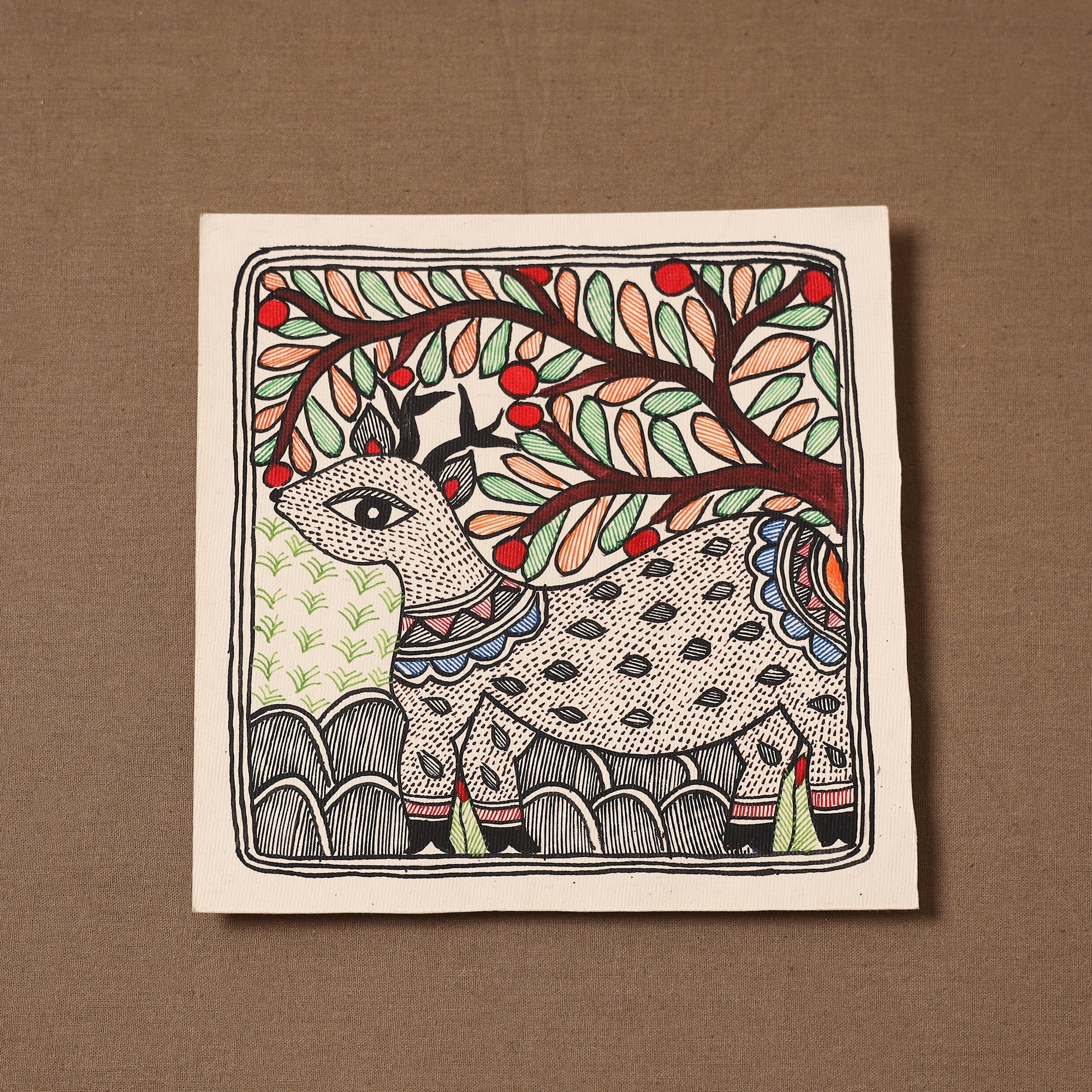 Handpainted madhubani painting by hira devi (7 x 7 in) 161