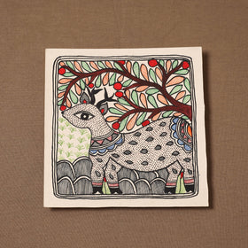 Handpainted madhubani painting by hira devi (7 x 7 in) 161