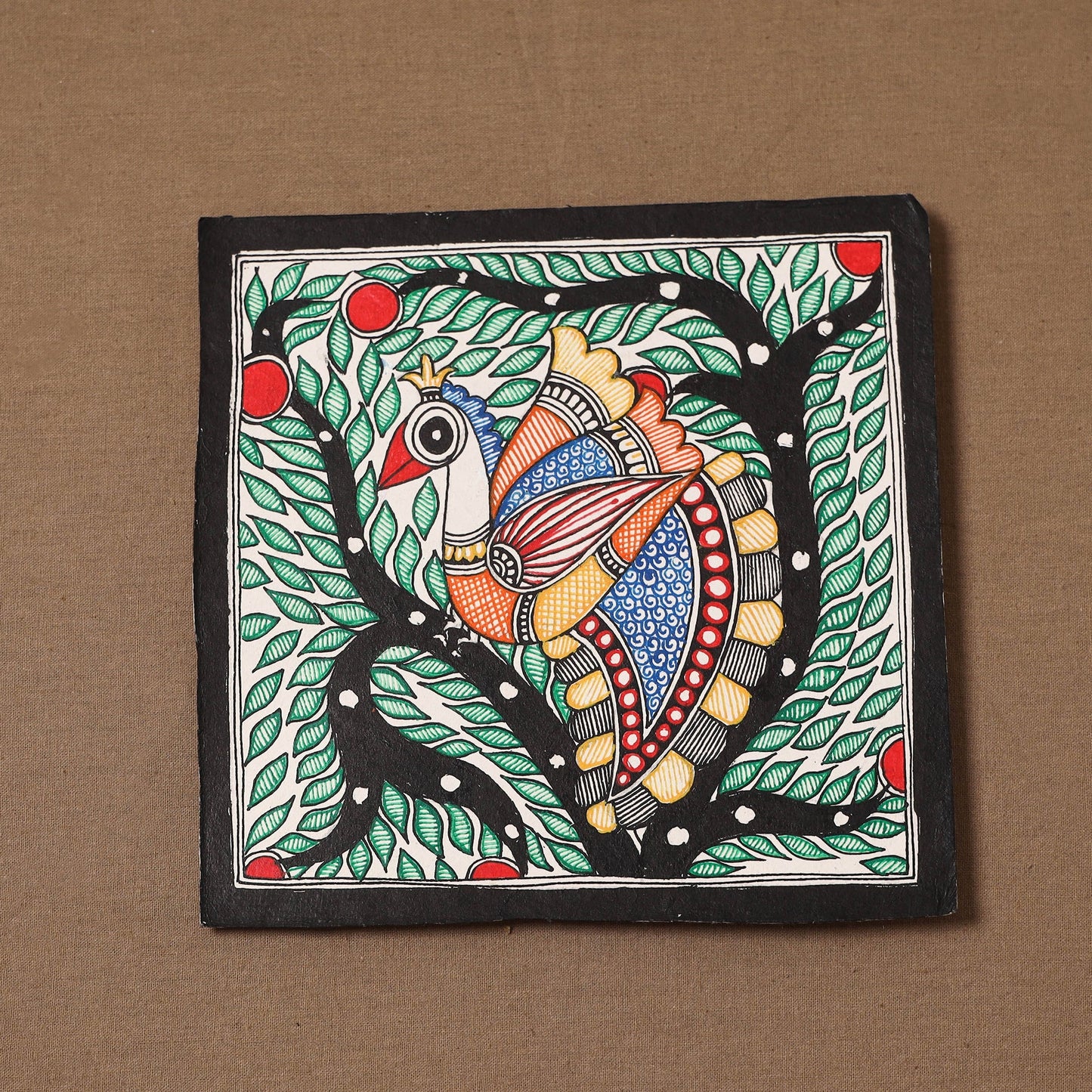 Handpainted madhubani painting by hira devi (7 x 7 in) 166