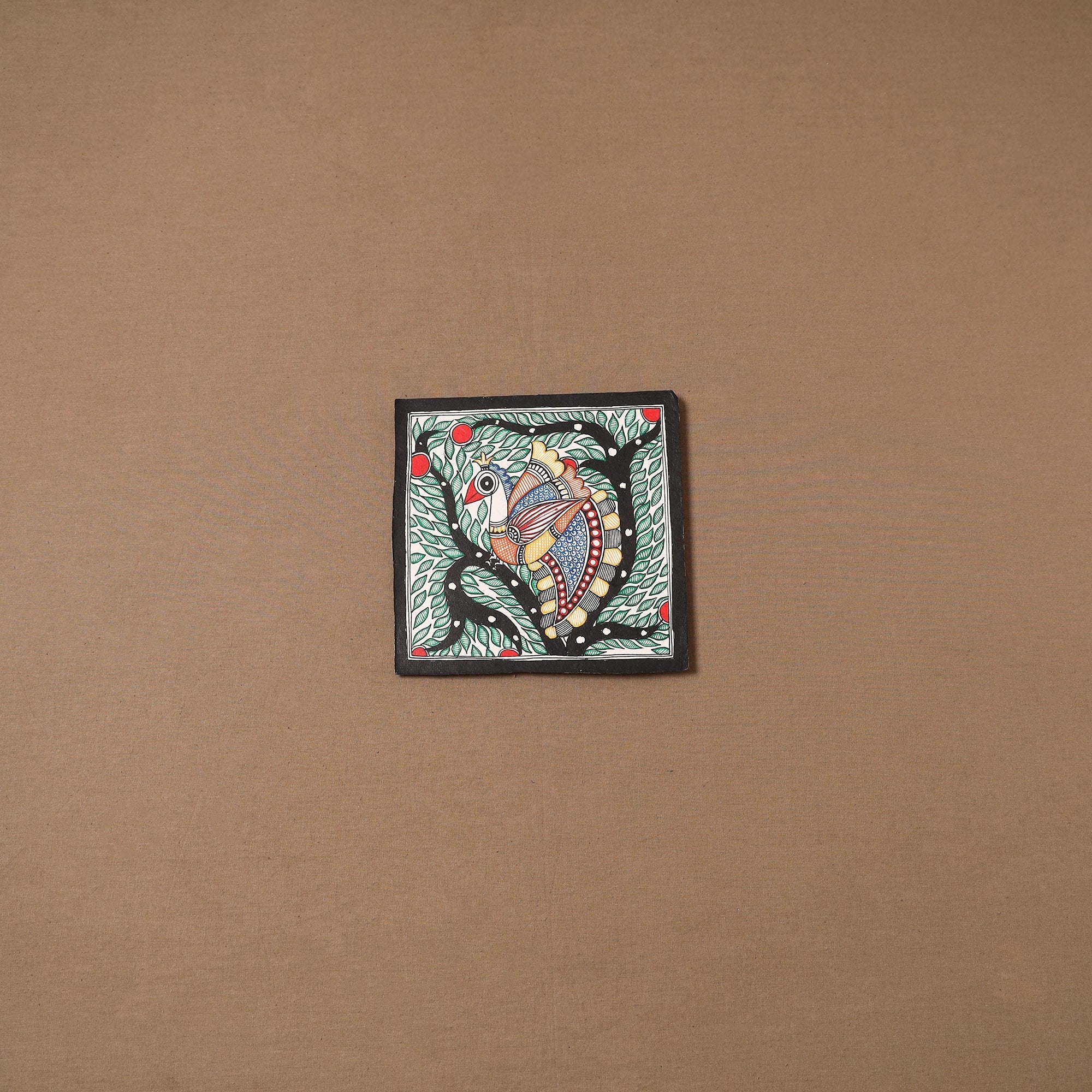 Handpainted madhubani painting by hira devi (7 x 7 in) 166