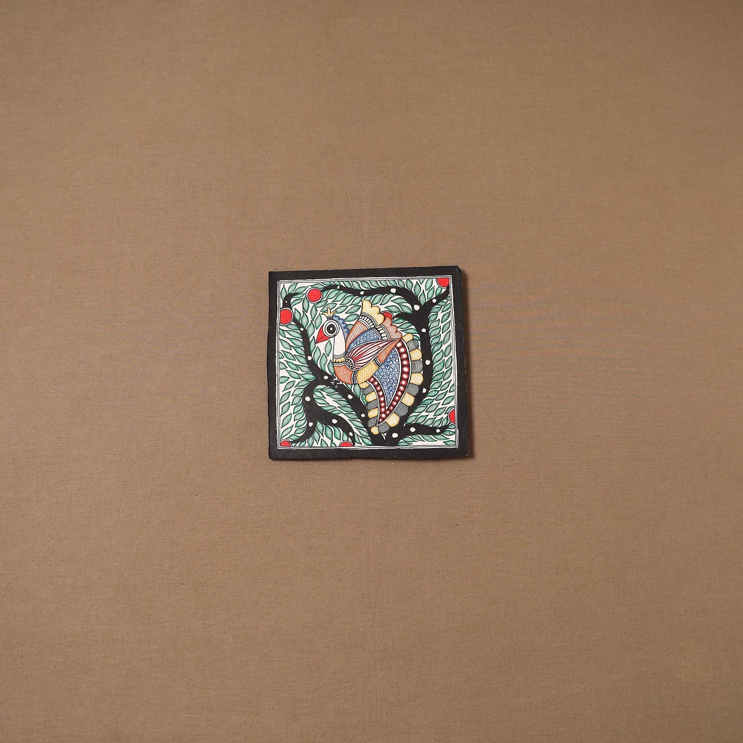 Handpainted madhubani painting by hira devi (7 x 7 in) 166