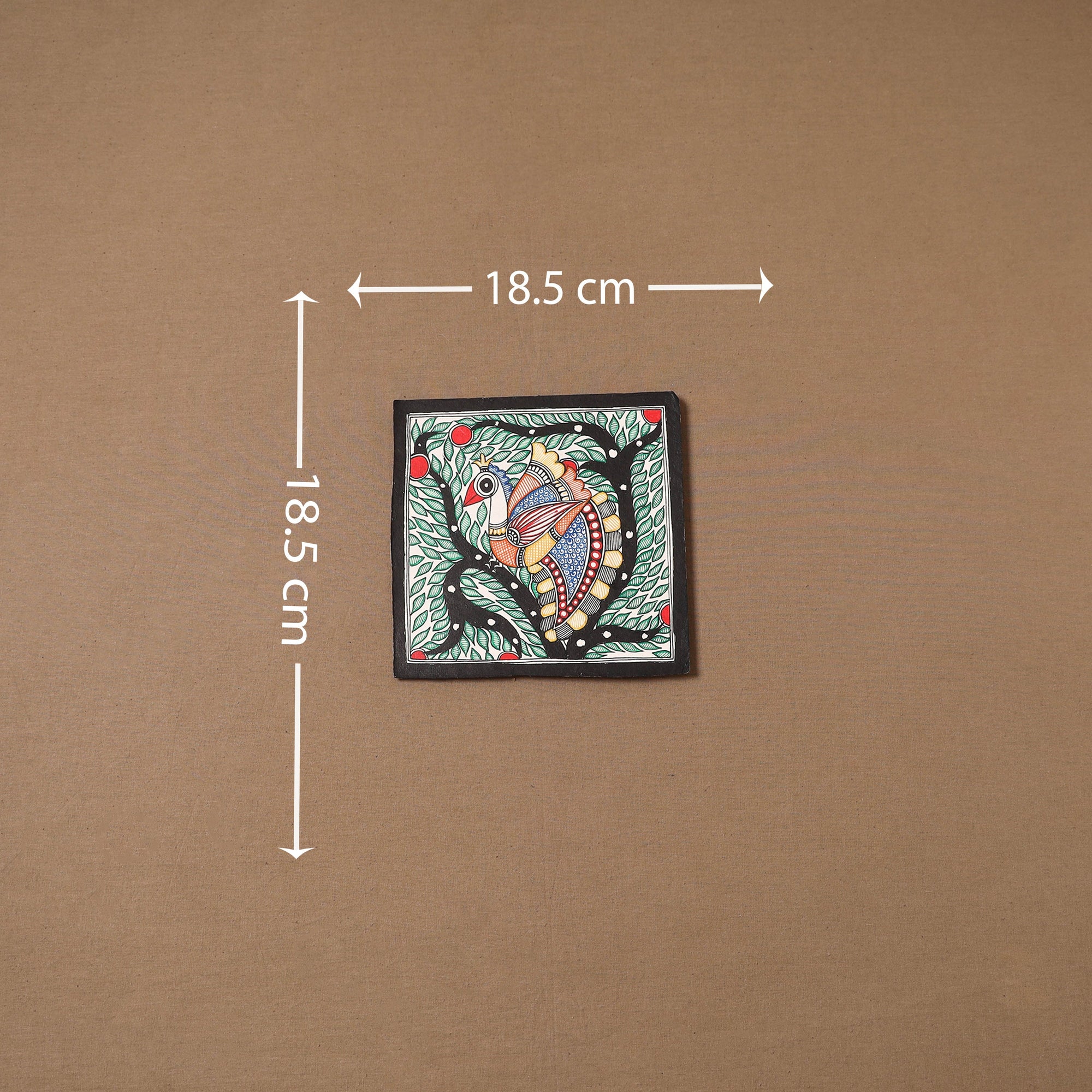 Handpainted madhubani painting by hira devi (7 x 7 in) 166