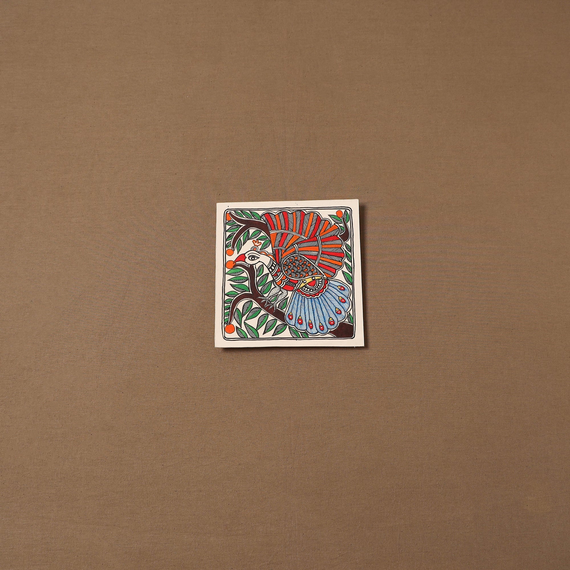 Handpainted madhubani painting by hira devi (7 x 7 in) 167