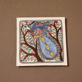 Handpainted madhubani painting by hira devi (7 x 7 in) 169