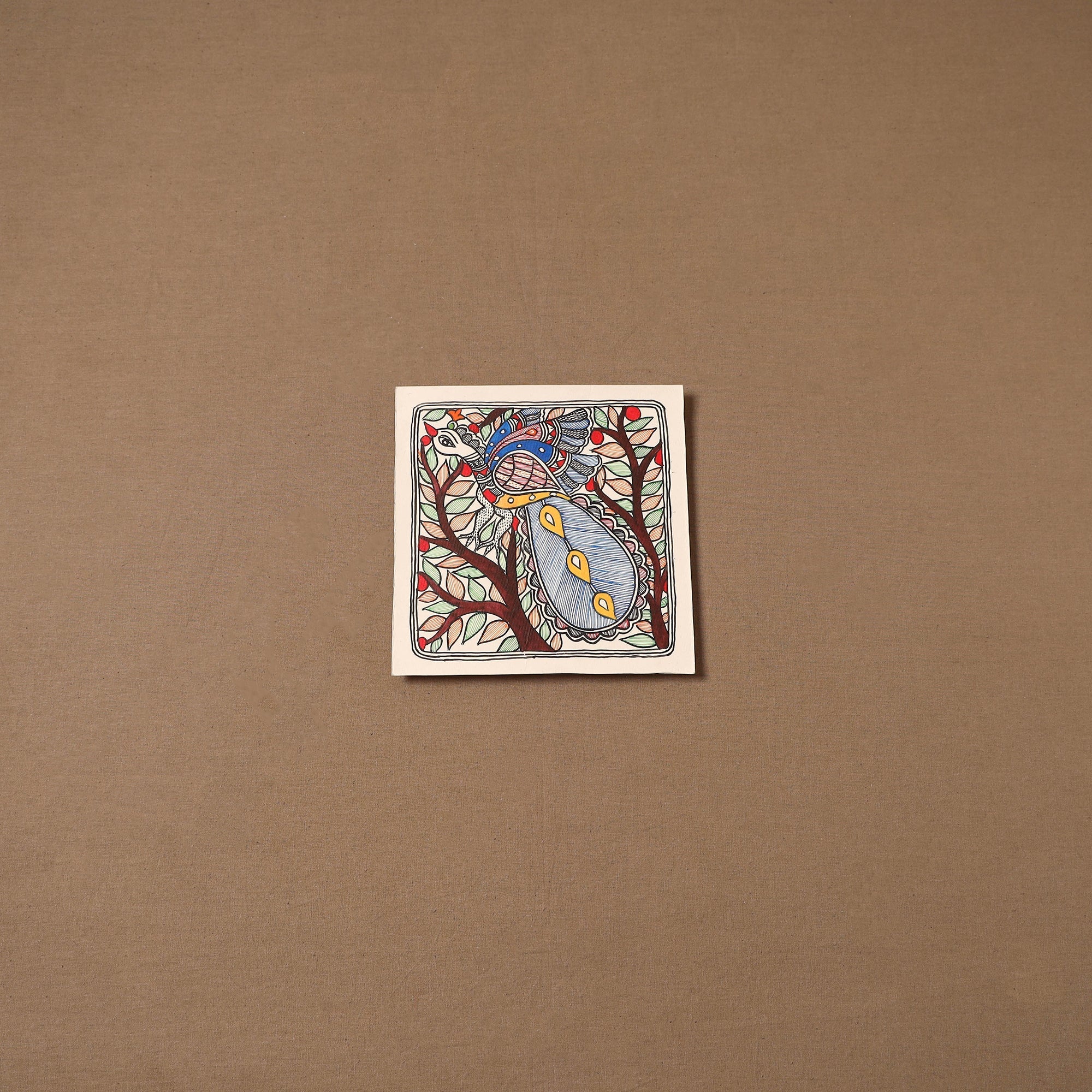 Handpainted madhubani painting by hira devi (7 x 7 in) 169