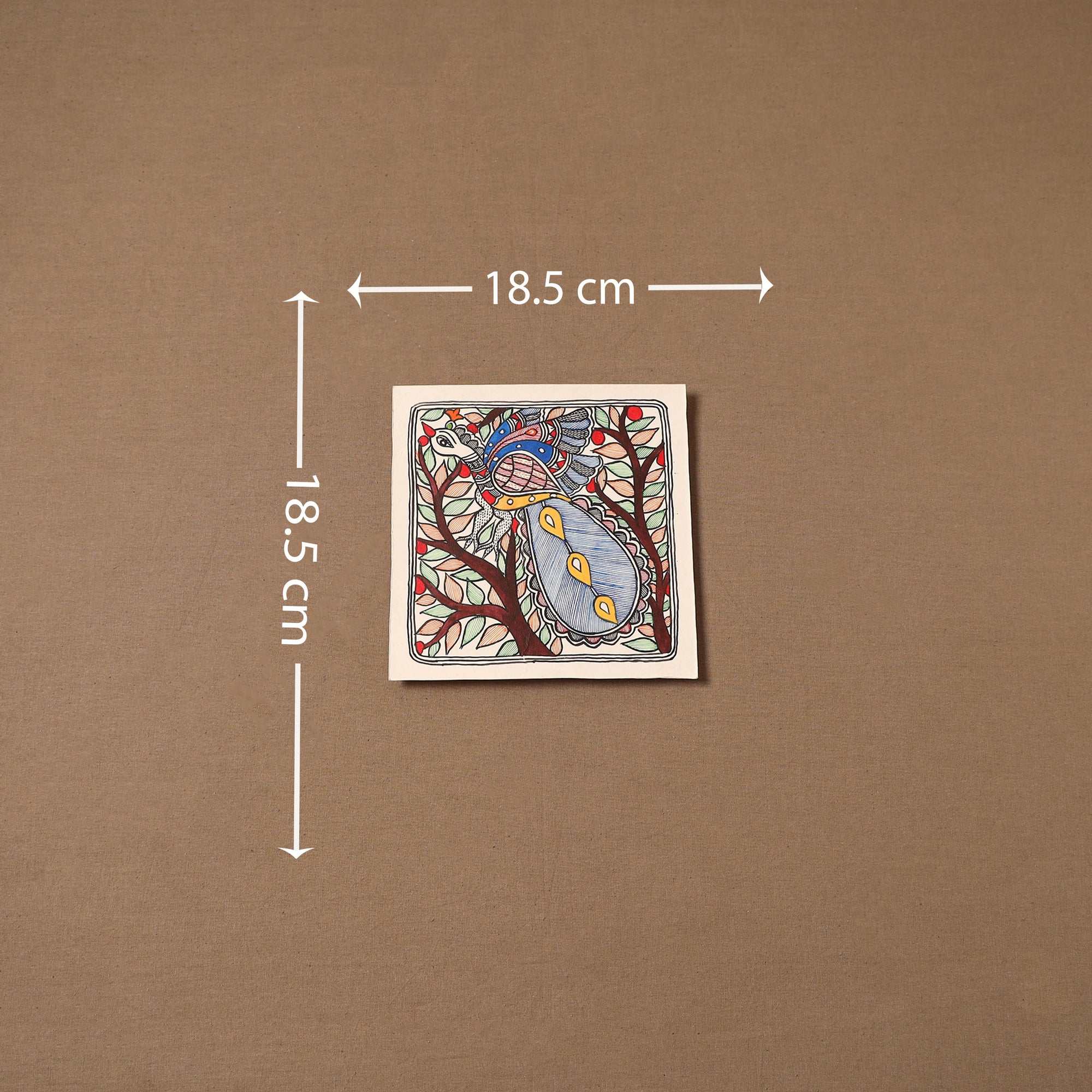 Handpainted madhubani painting by hira devi (7 x 7 in) 169