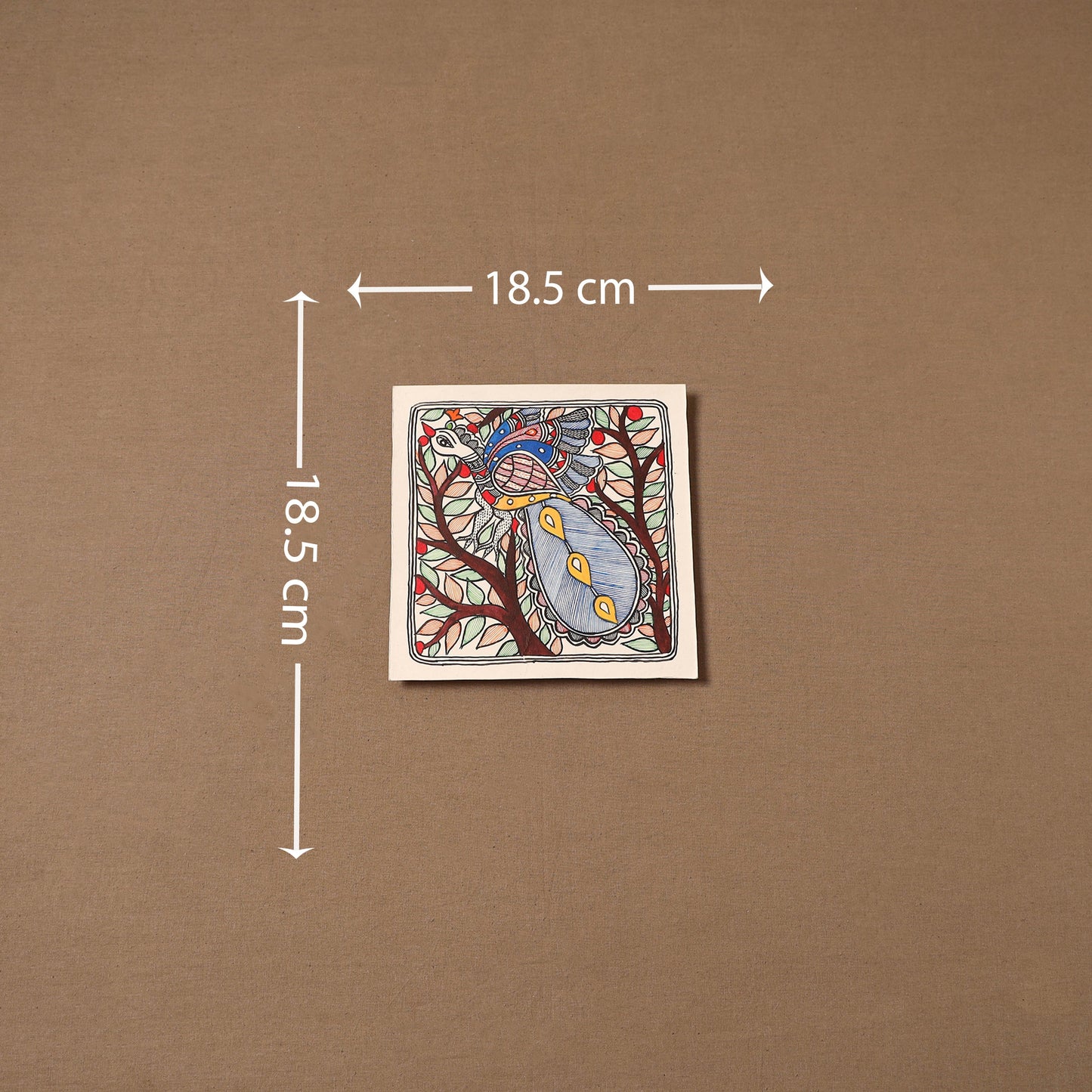 Handpainted madhubani painting by hira devi (7 x 7 in) 169