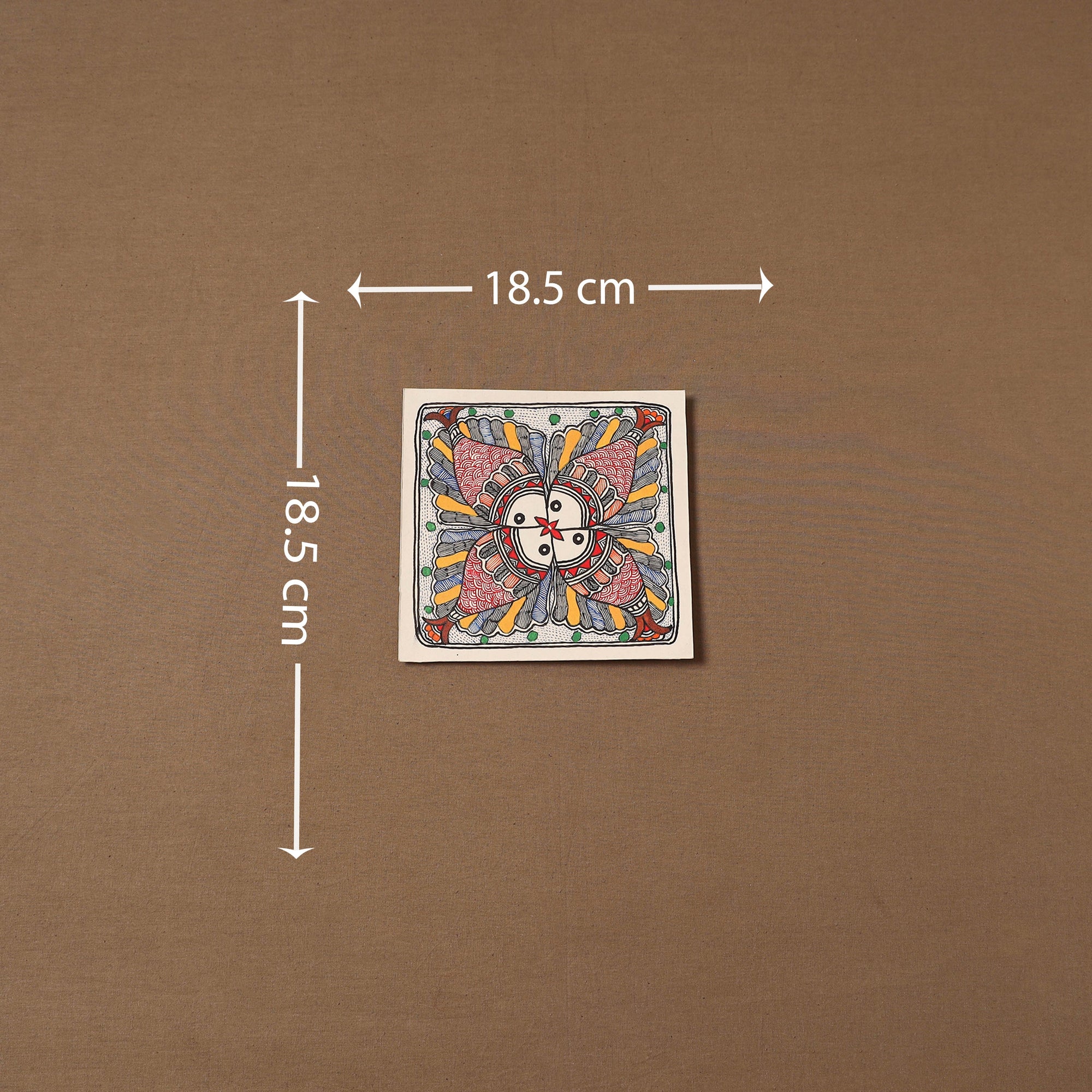 Handpainted madhubani painting by hira devi (7 x 7 in) 170