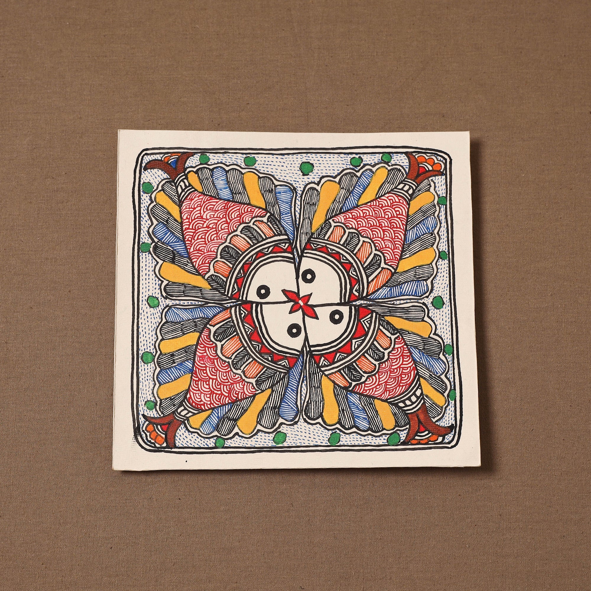 Handpainted madhubani painting by hira devi (7 x 7 in) 170