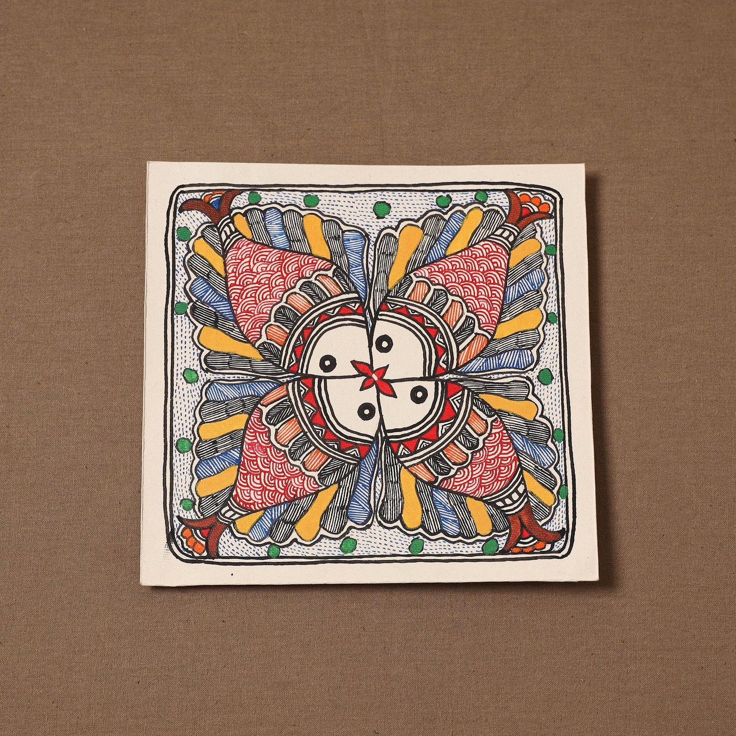 Handpainted madhubani painting by hira devi (7 x 7 in) 170