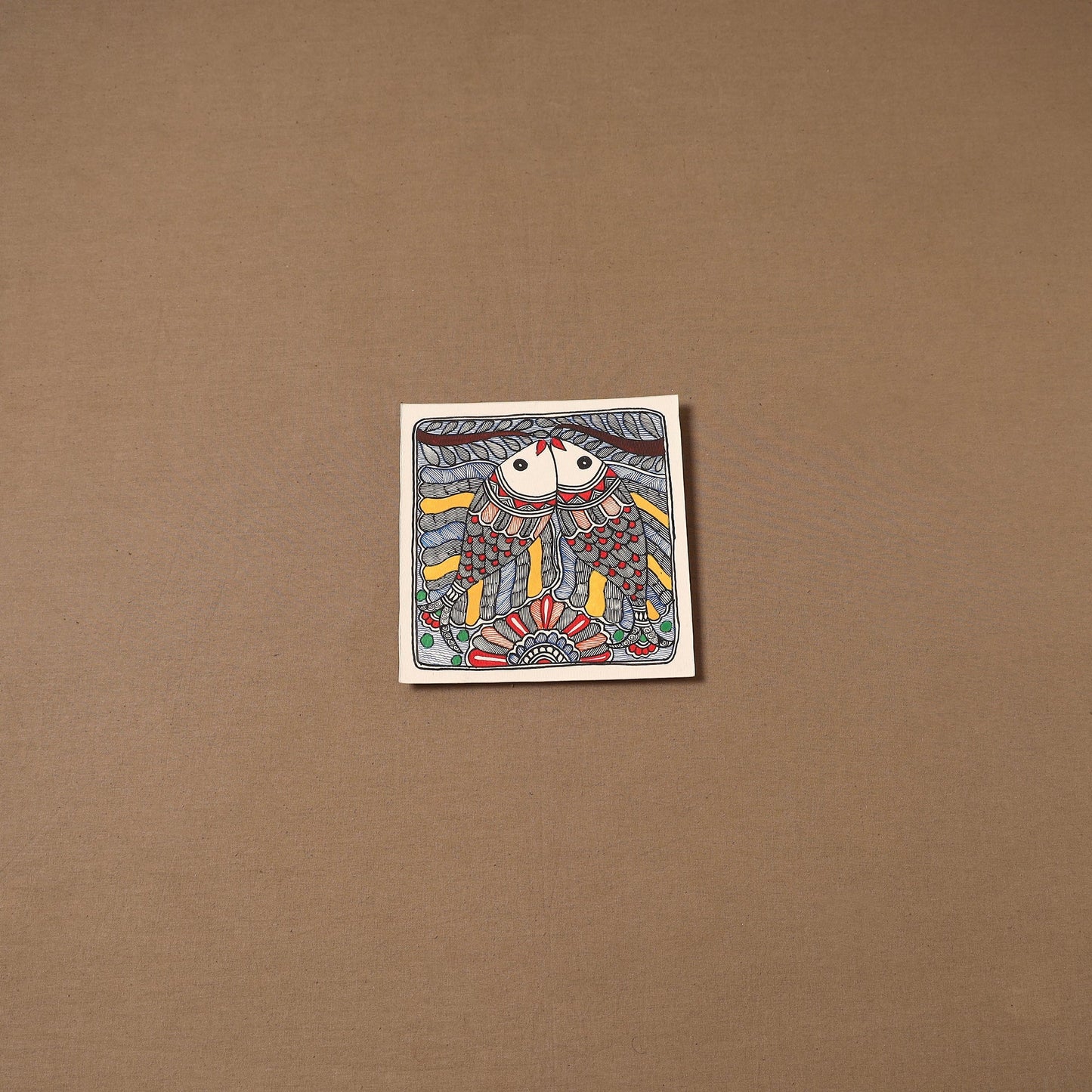 Handpainted madhubani painting by hira devi (7 x 7 in) 171