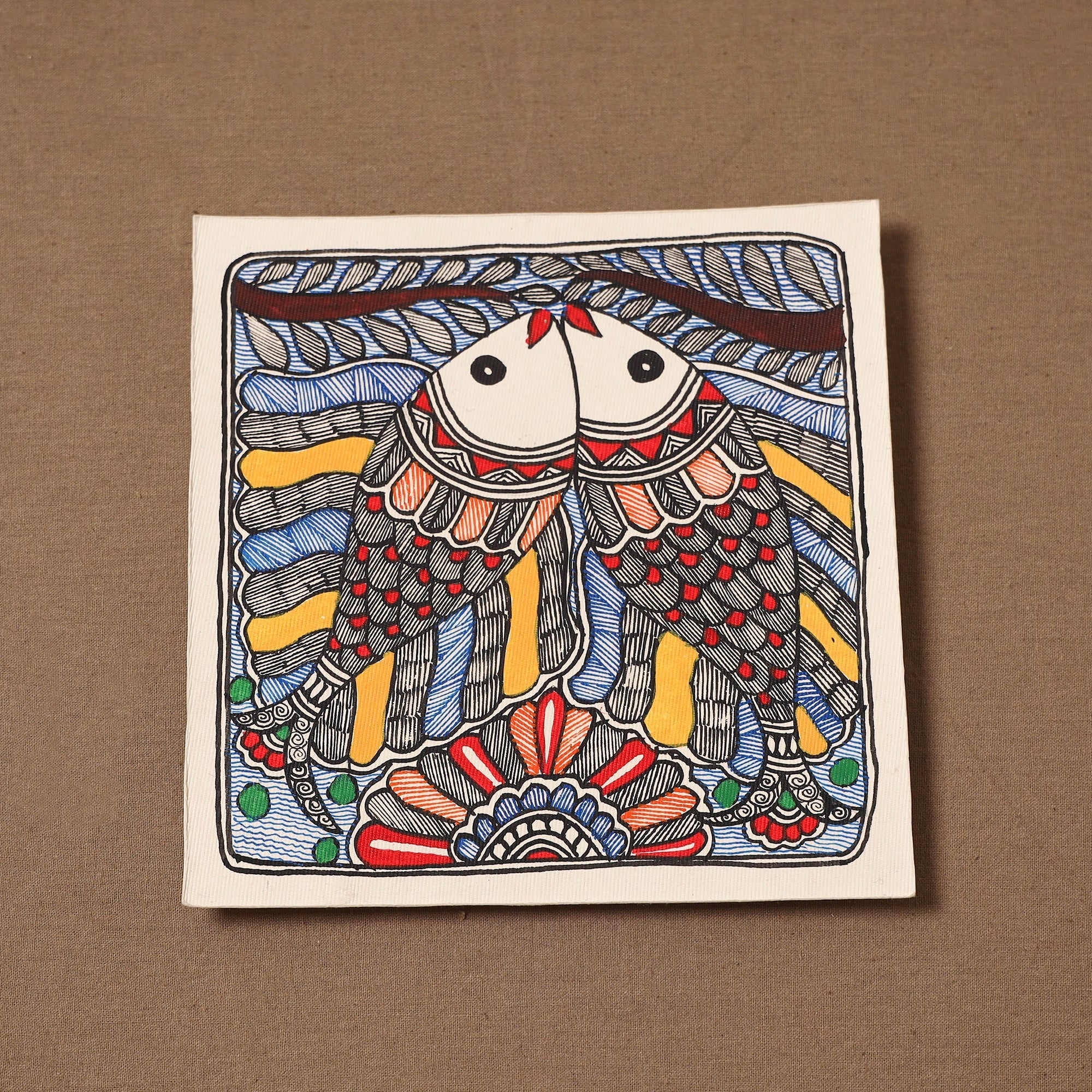 Handpainted madhubani painting by hira devi (7 x 7 in) 171