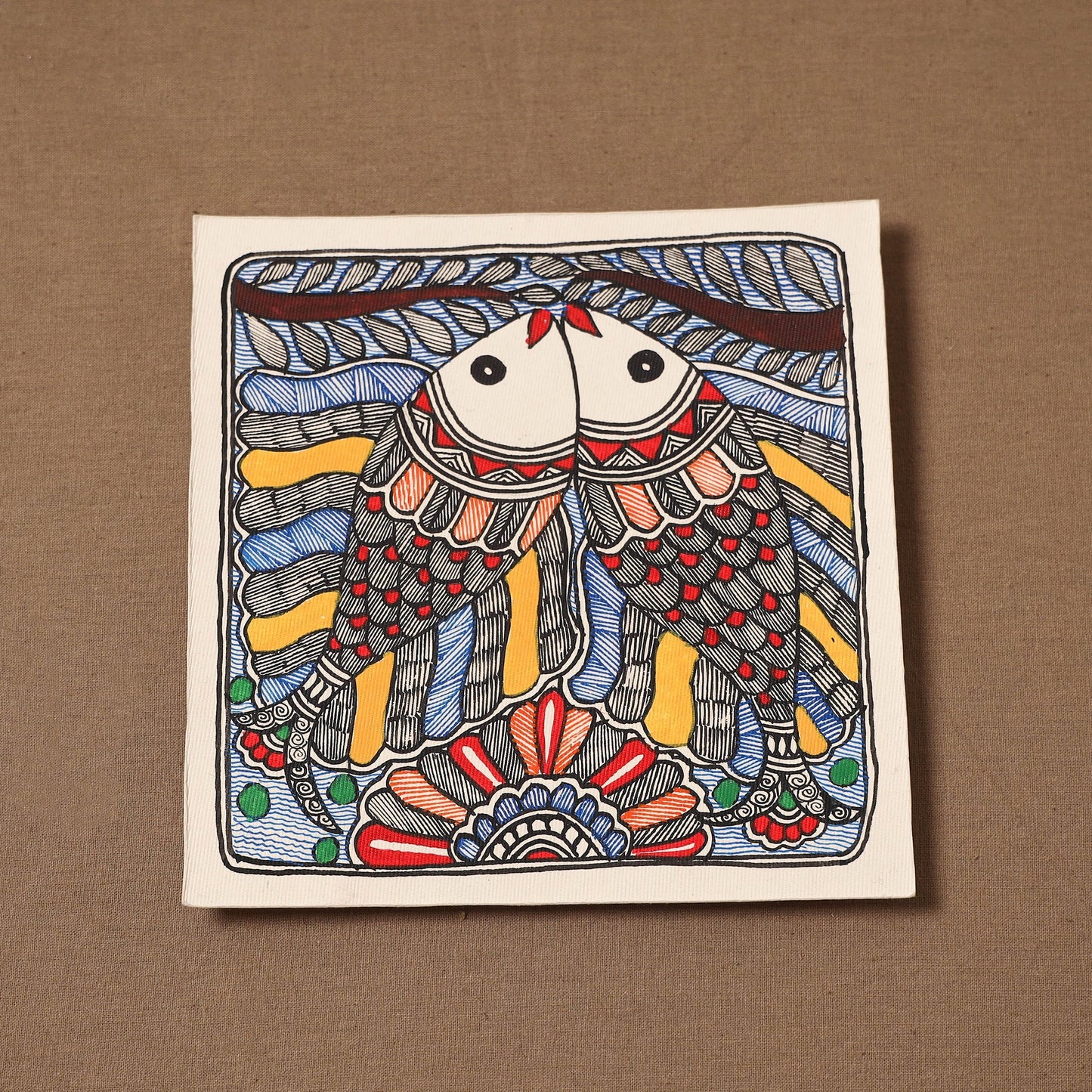 Handpainted madhubani painting by hira devi (7 x 7 in) 171