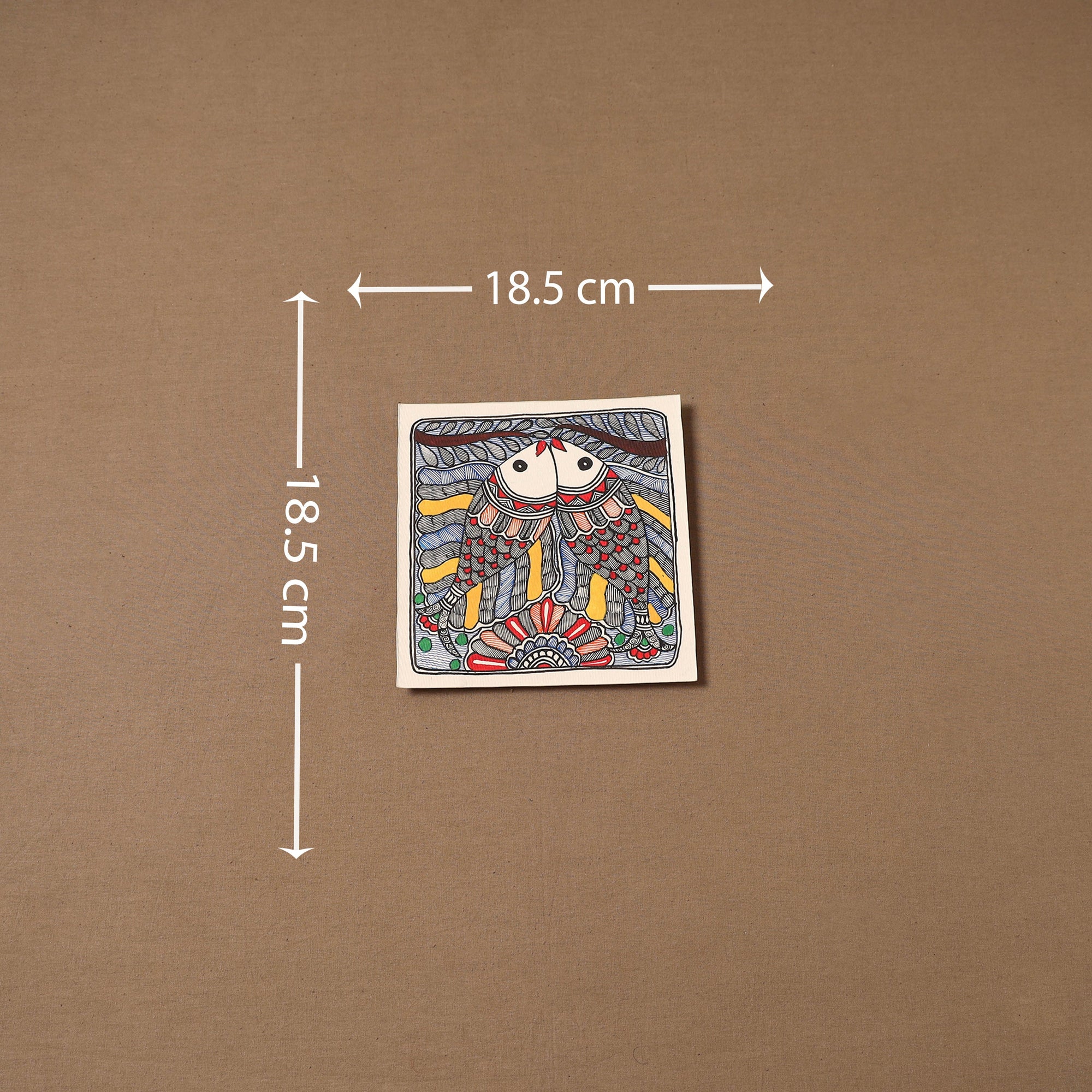 Handpainted madhubani painting by hira devi (7 x 7 in) 171