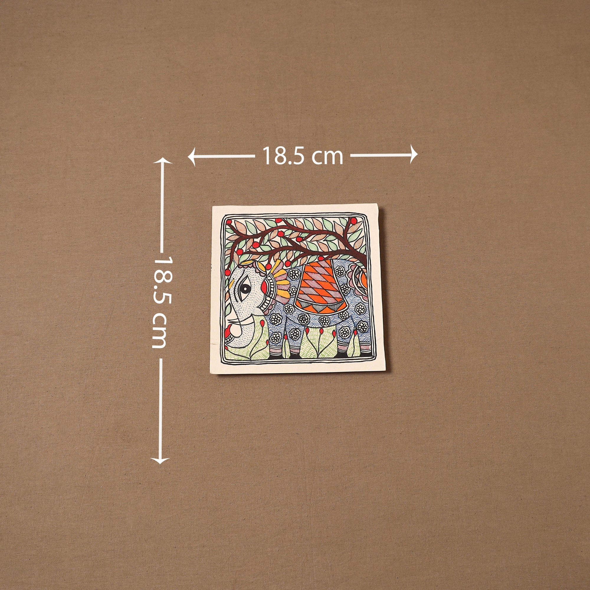 Handpainted madhubani painting by hira devi (7 x 7 in) 172