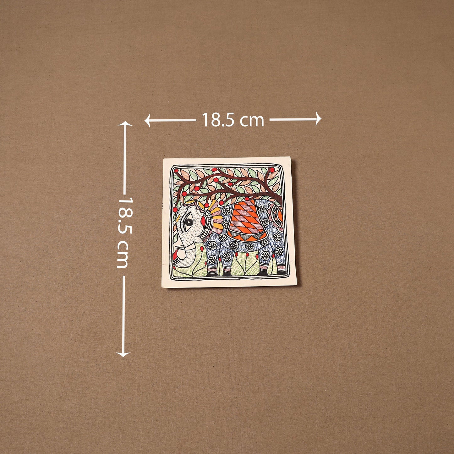 Handpainted madhubani painting by hira devi (7 x 7 in) 172