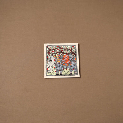 Handpainted madhubani painting by hira devi (7 x 7 in) 172