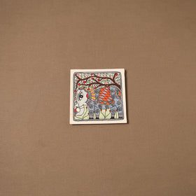 Handpainted madhubani painting by hira devi (7 x 7 in) 172