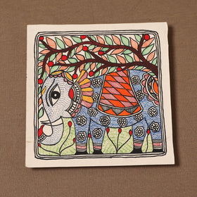 Handpainted madhubani painting by hira devi (7 x 7 in) 172