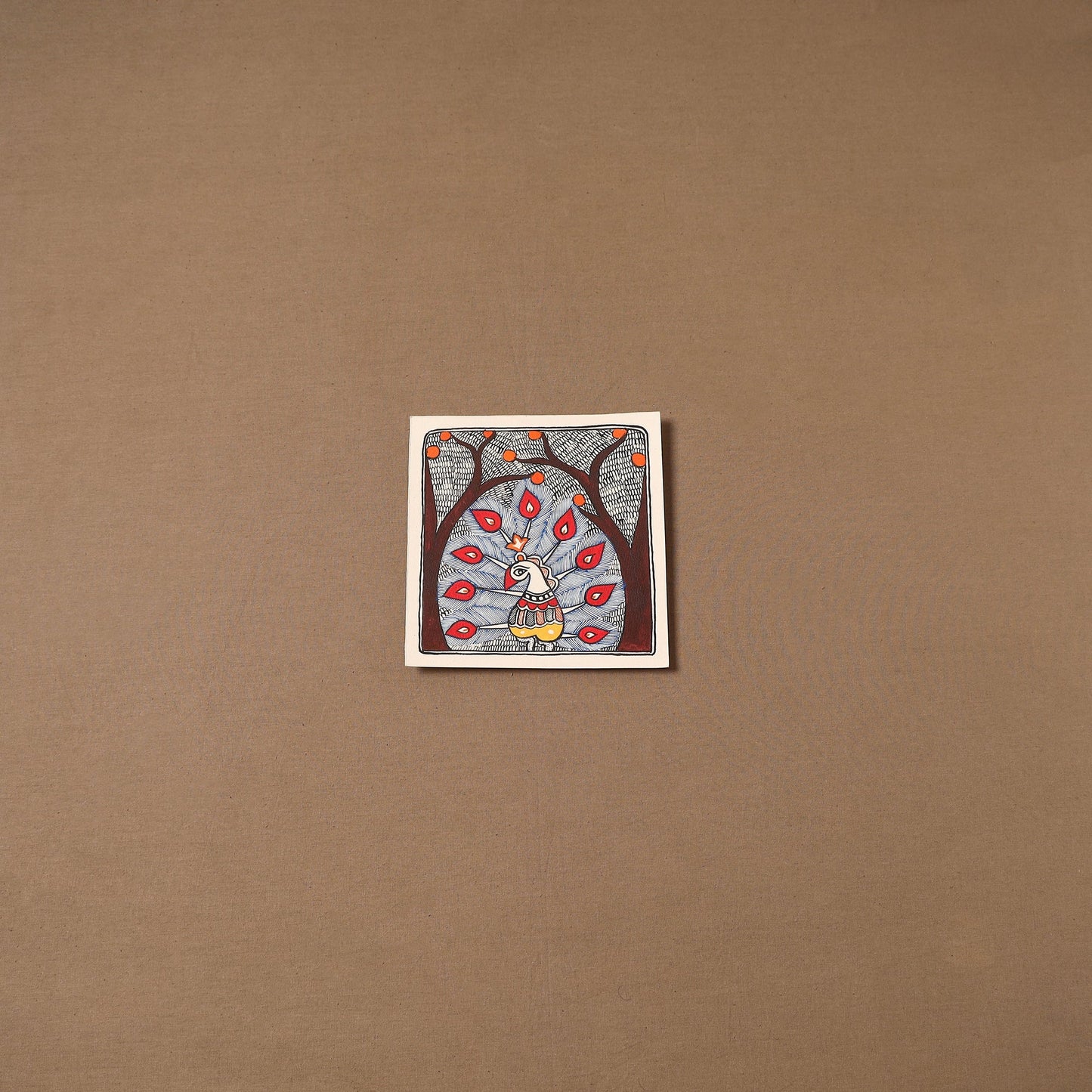 Handpainted madhubani painting by hira devi (7 x 7 in) 173